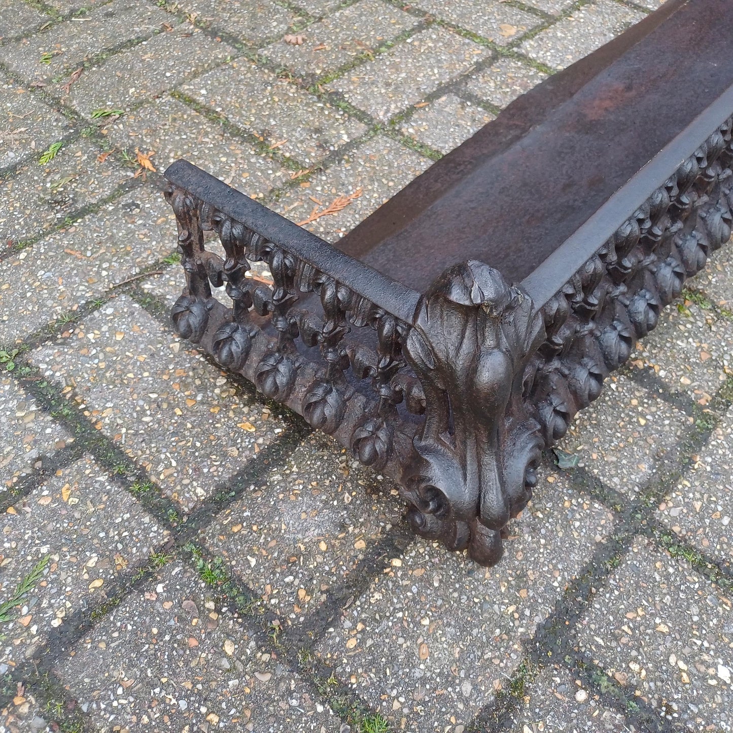 Large Black Cast Iron Vintage Victorian Pierced Fireplace Fender Guard
