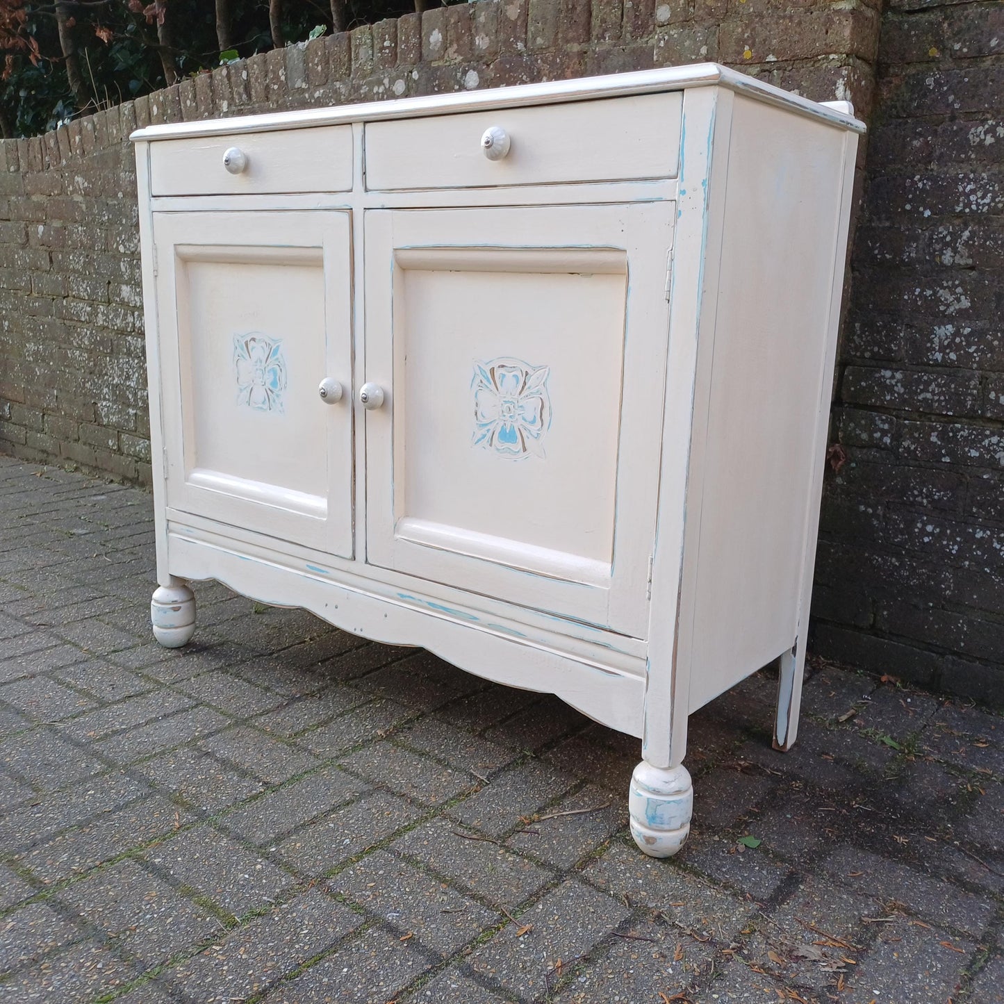 Vintage 50s Painted Cupboard Sideboard with Hand Distressed Bespoke Finish FREE HAND Delivery