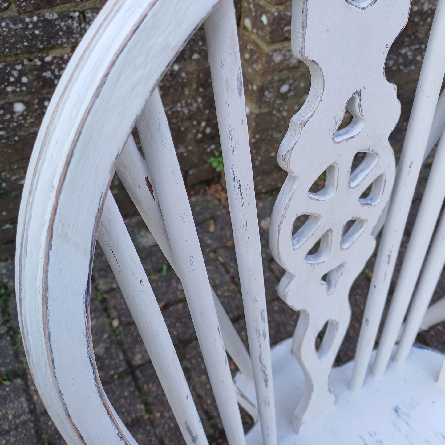 Set of 4 Vintage Hand Painted Upcycled Wheelback Kitchen or Dining Chairs 60s/70s Very Solid FREE HAND Delivery Very Light Grey