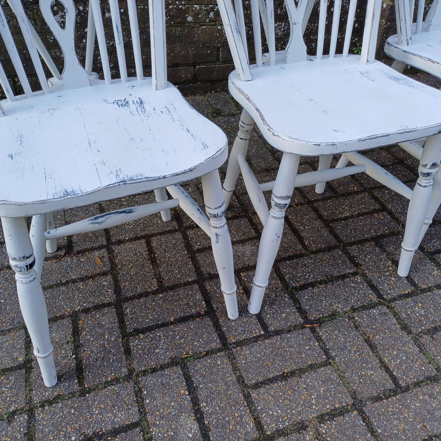 Set of 4 Vintage Hand Painted Upcycled Wheelback Kitchen or Dining Chairs 60s/70s Very Solid FREE HAND Delivery Very Light Grey