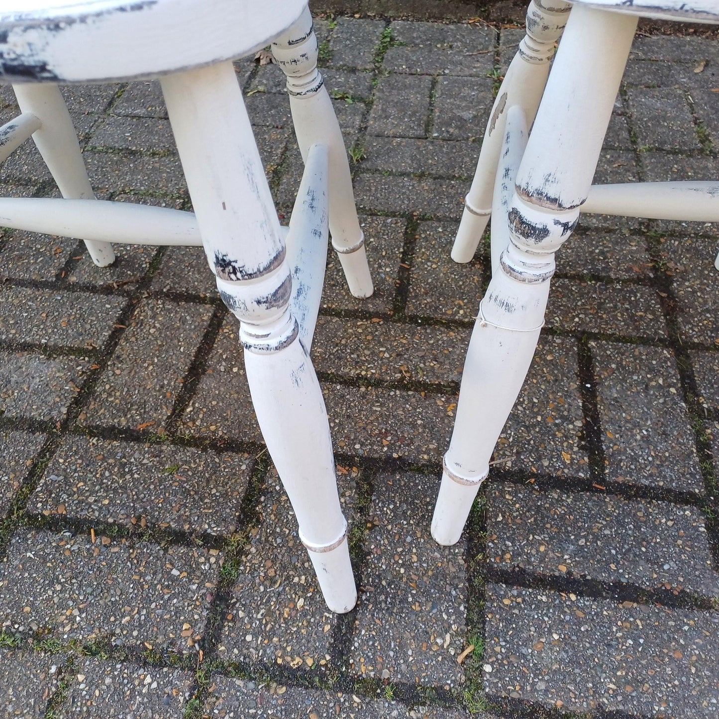 Set of 4 Vintage Hand Painted Upcycled Wheelback Kitchen or Dining Chairs 60s/70s Very Solid FREE HAND Delivery Very Light Grey