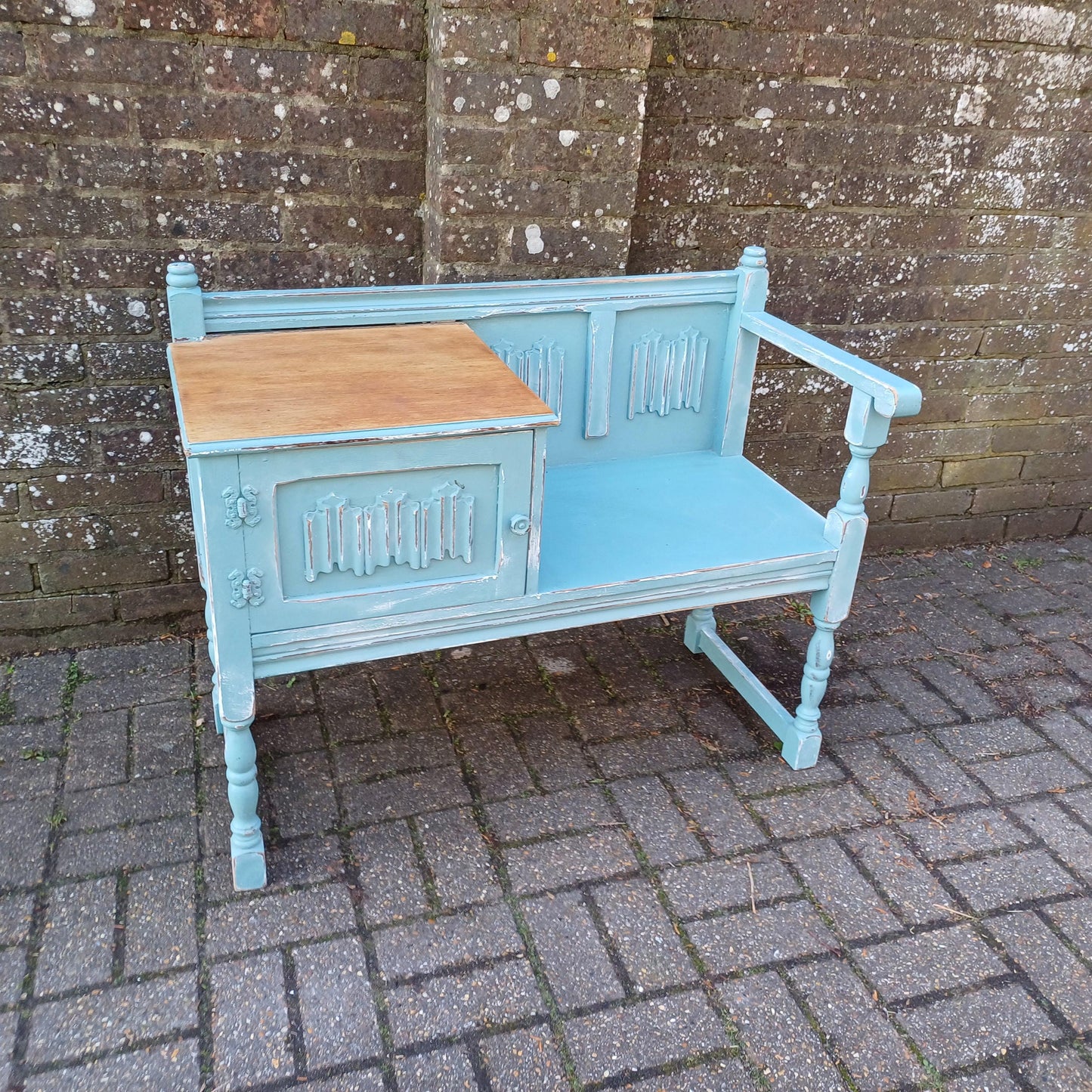 Beautiful Vintage Mid Century Telephone Bench Table Hand Painted Upcycled Stripped Top FREE HAND Delivery