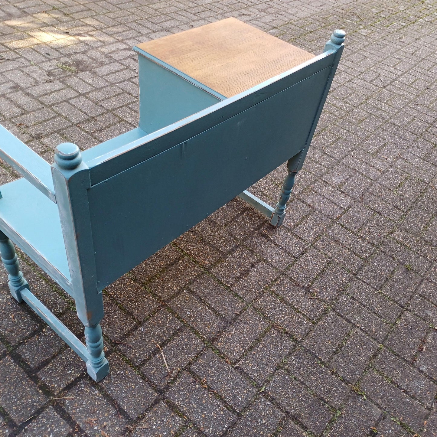 Beautiful Vintage Mid Century Telephone Bench Table Hand Painted Upcycled Stripped Top FREE HAND Delivery