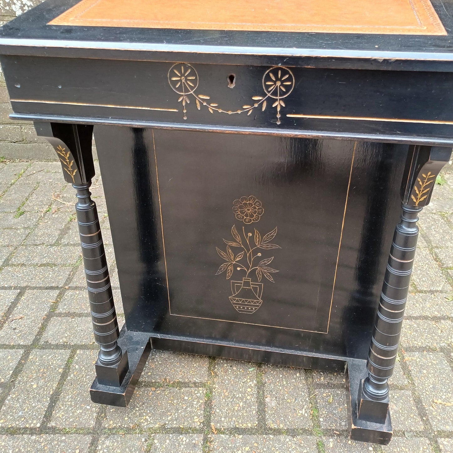 Vintage Davenport Antique Writing Desk with Secret Compartment, Late 19th/Early 20th Century FREE HAND Delivery Black Gold Ebonised