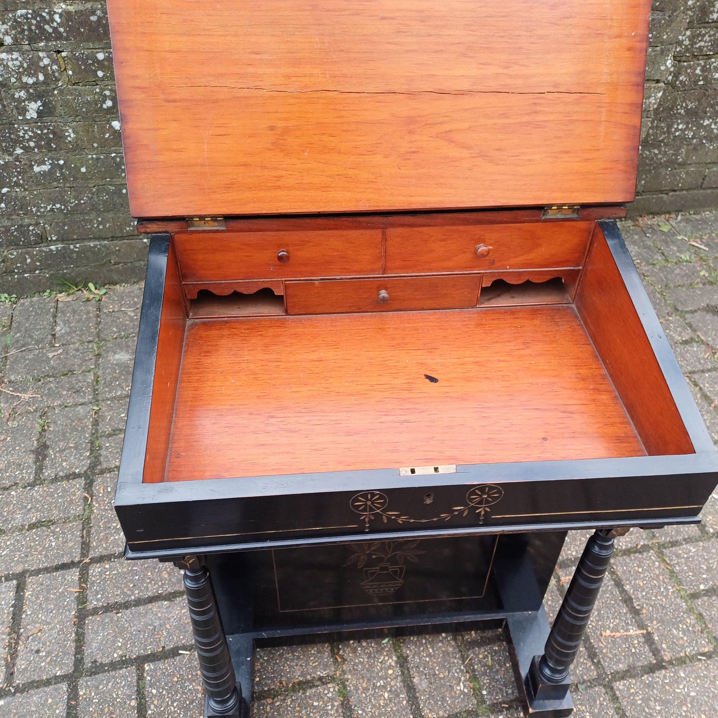 Vintage Davenport Antique Writing Desk with Secret Compartment, Late 19th/Early 20th Century FREE HAND Delivery Black Gold Ebonised