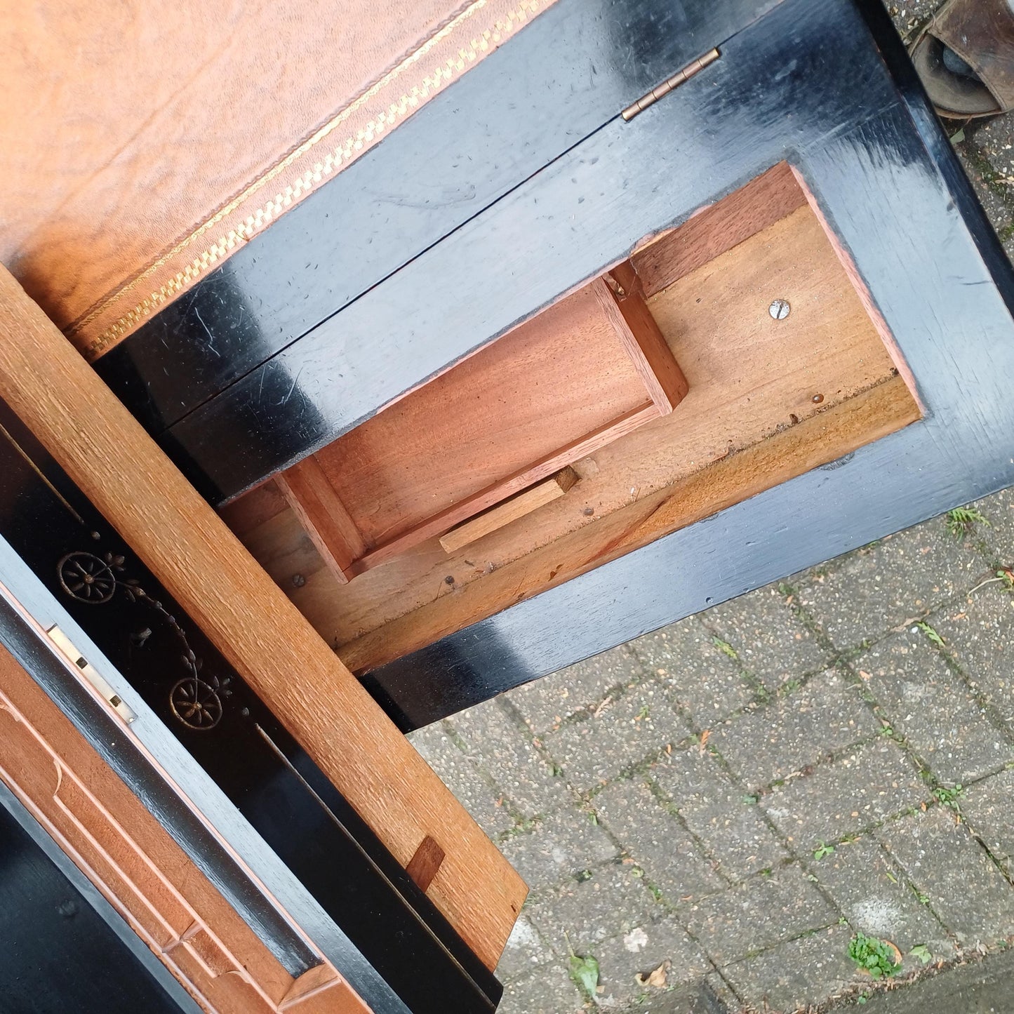 Vintage Davenport Antique Writing Desk with Secret Compartment, Late 19th/Early 20th Century FREE HAND Delivery Black Gold Ebonised
