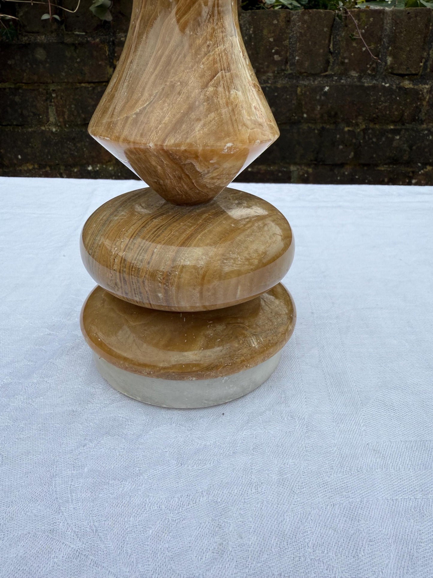 Unusual Vintage Onyx Brown Shaped Table Lamp - PAT tested, 35cm tall