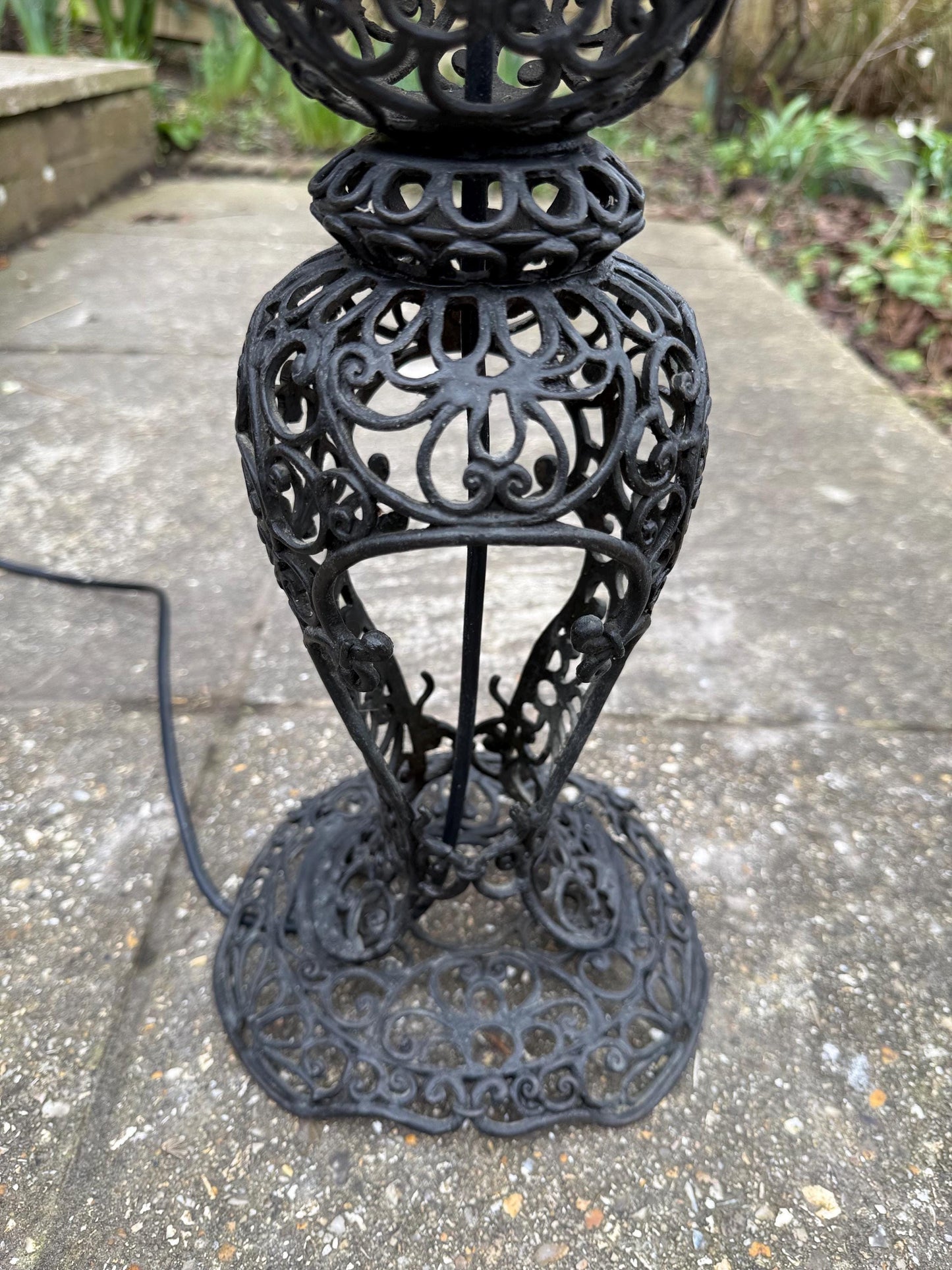 Retro Black Filigree Metal tall vintage lamp - PAT tested and working; vintage floor lamp, tall lamp, ornate lamp, 1960s lamp