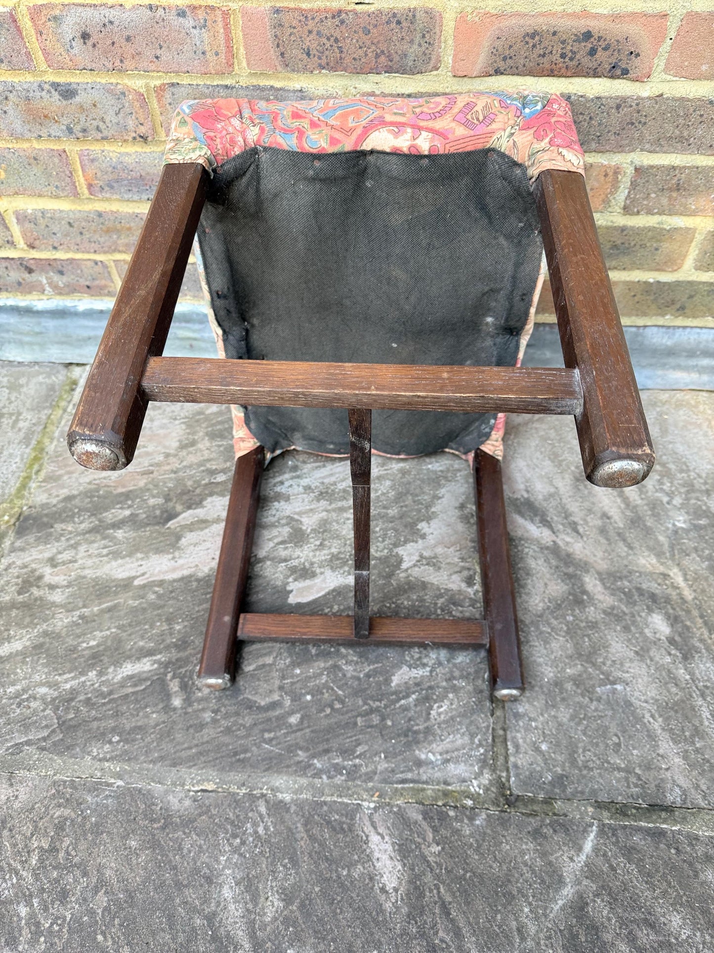 Mid-century wooden stool with a 1980s fabric seat, retro stool, 1950s stool, wooden stool, wood stool, upholstered stool