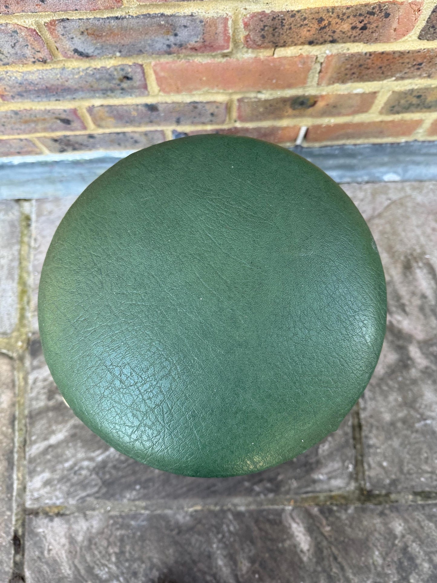 Mid-century small metal kitchen stool - vintage stool, green leatherette vinyl stool, metal stool, vintage kitchen