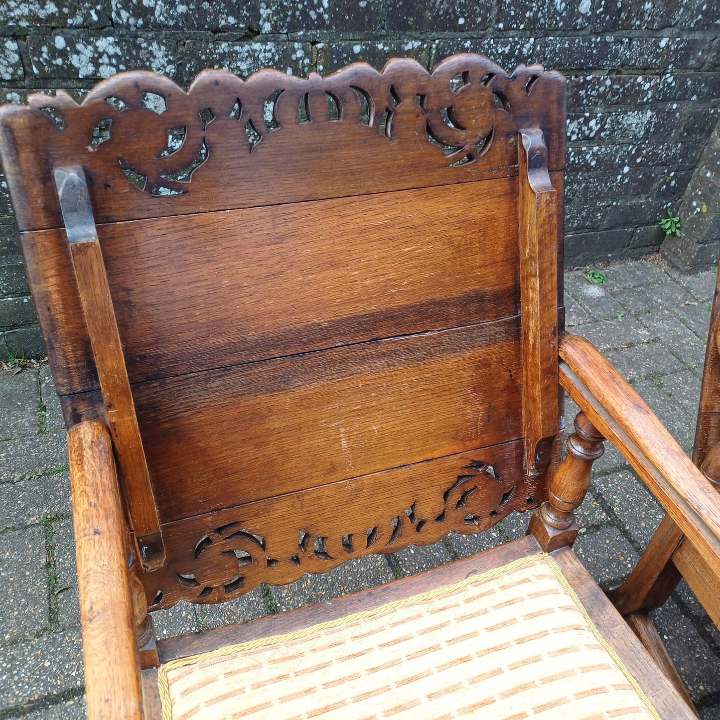 Pair of Solid Oak Monks Bench Upholstered Occasional Chairs Tables Side Chair Table FREE HAND Delivery