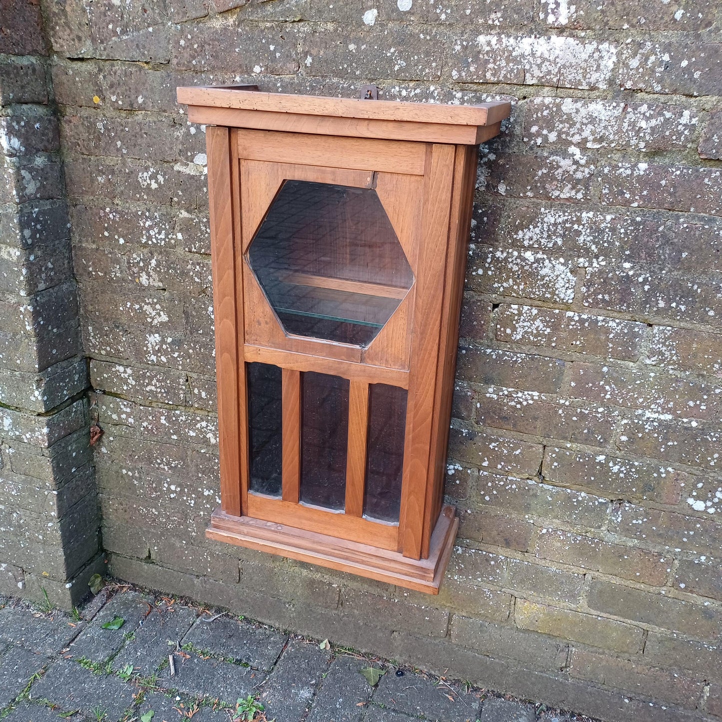 Quirky French Upcycled Glazed Storage or Display Cupboard – Stripped Glass Shelf Clock Conversion