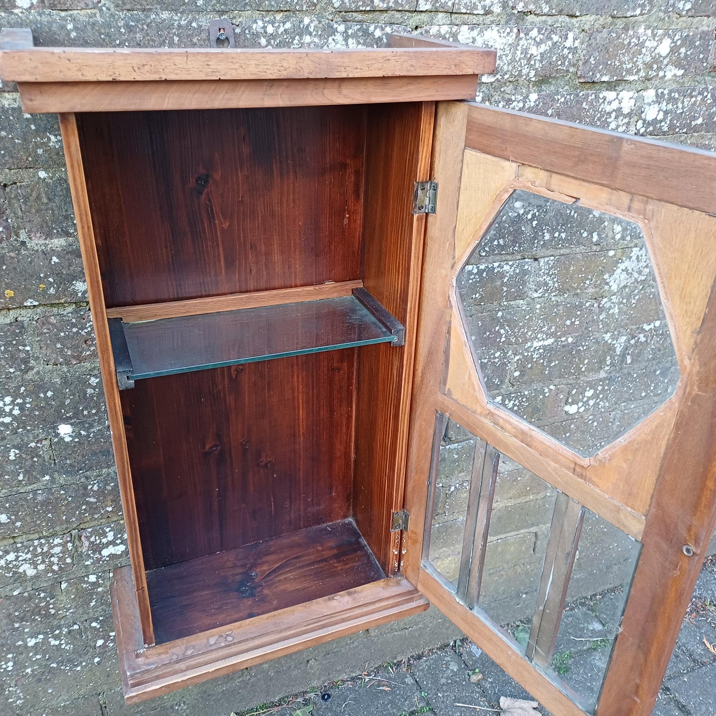 Quirky French Upcycled Glazed Storage or Display Cupboard – Stripped Glass Shelf Clock Conversion