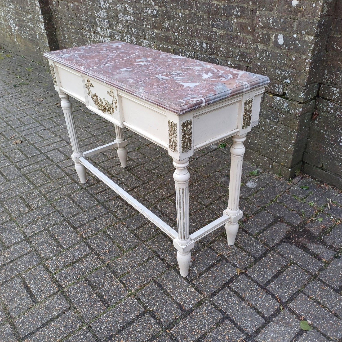 Striking Late Victorian Painted Shabby Chic Marble Topped Side Table Washstand Dressing Table FREE HAND Delivery