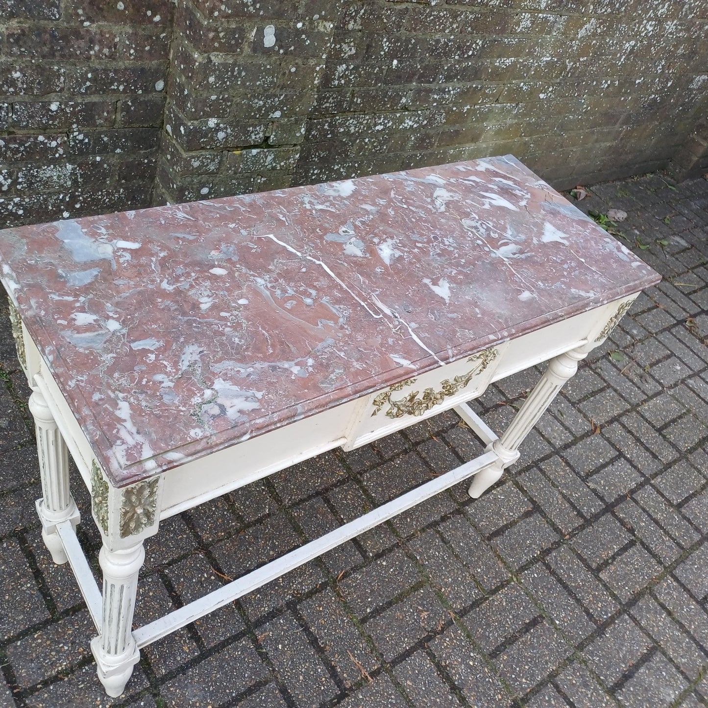 Striking Late Victorian Painted Shabby Chic Marble Topped Side Table Washstand Dressing Table FREE HAND Delivery