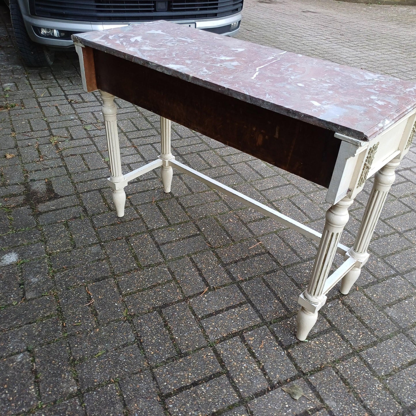 Striking Late Victorian Painted Shabby Chic Marble Topped Side Table Washstand Dressing Table FREE HAND Delivery