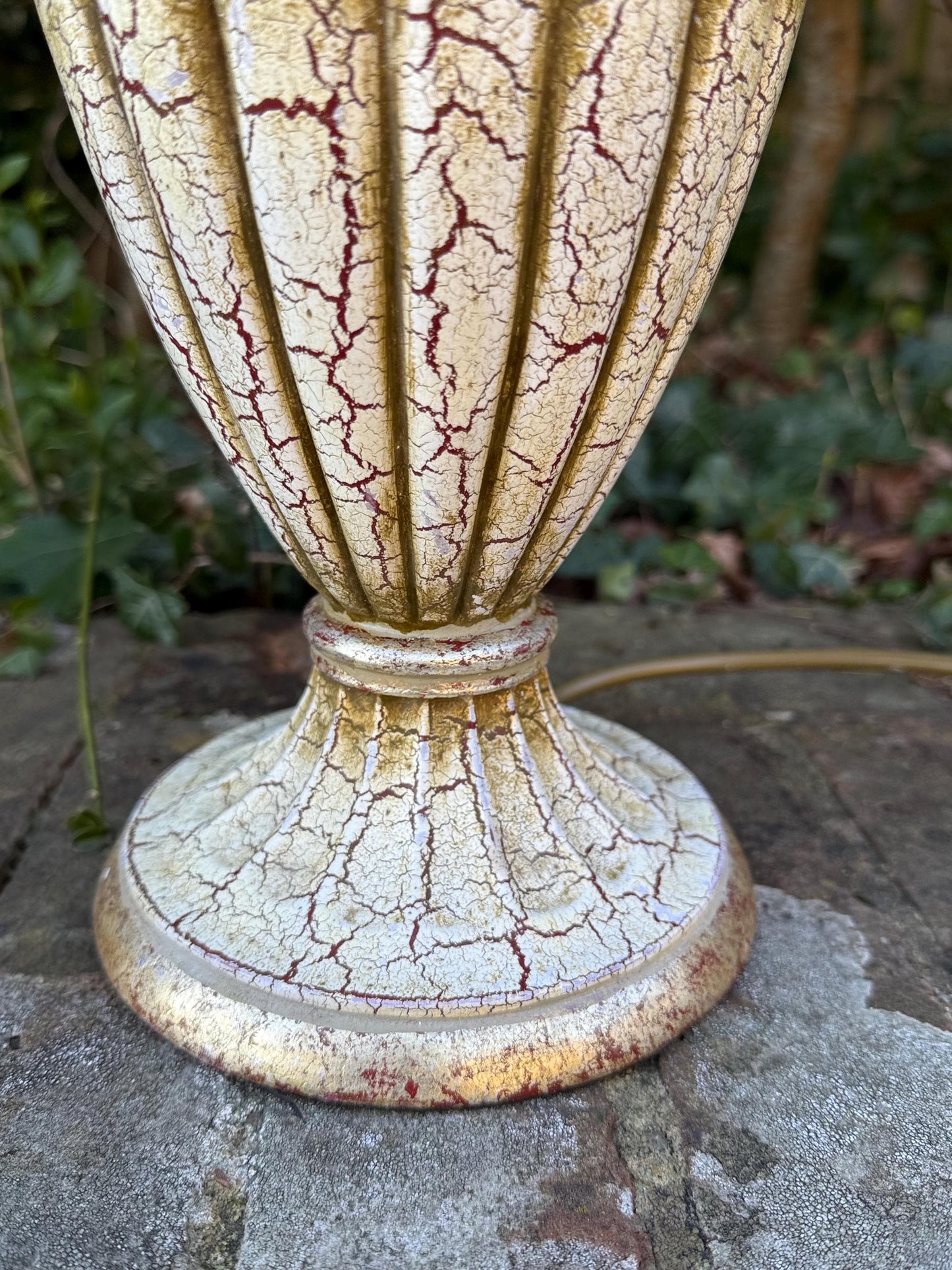 Large vintage Neo-Classical Urn Shaped Lamp in Cream, gold and crackle finish with reddish tones - PAT tested and working, 48cm tall