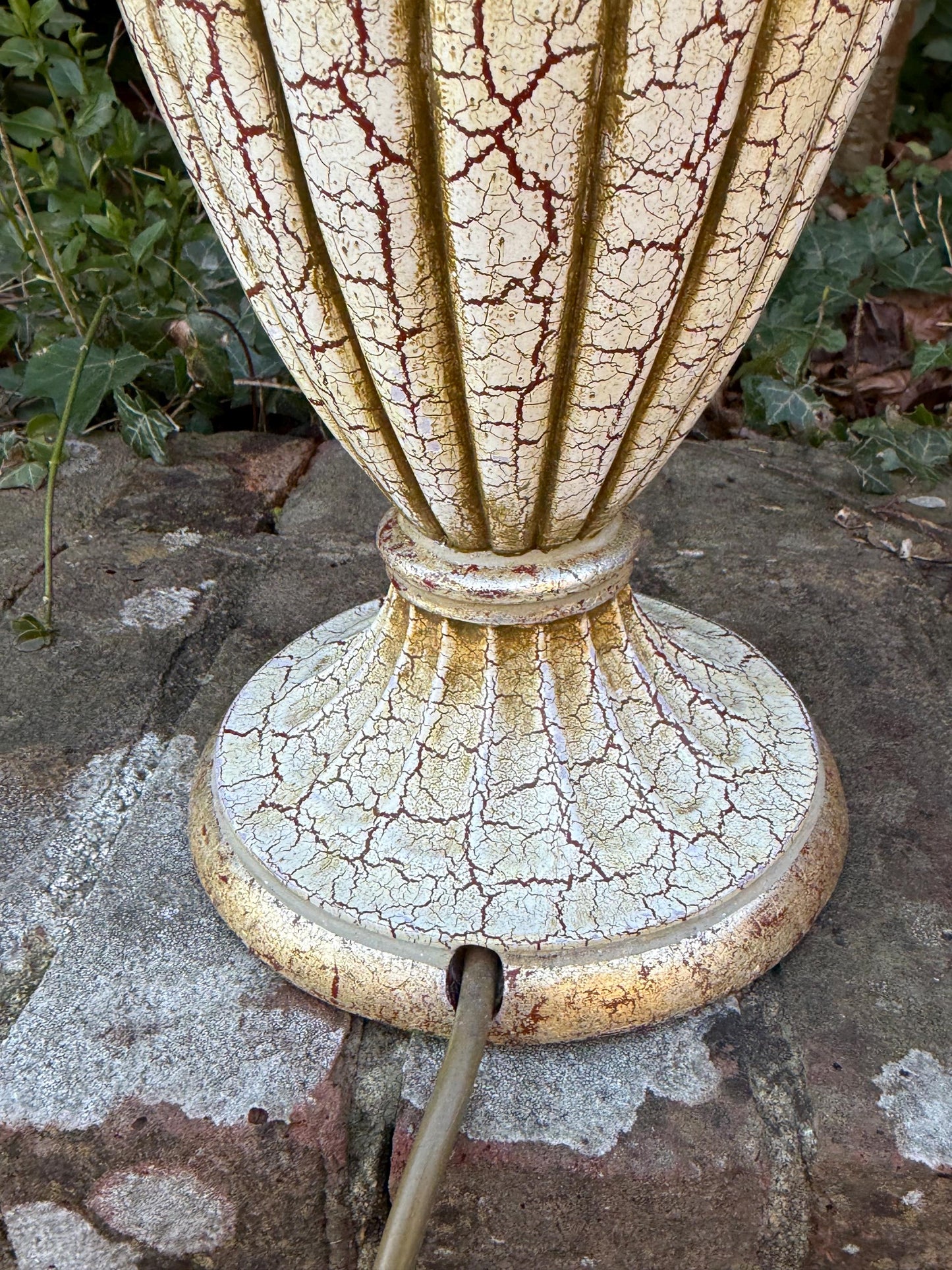 Large vintage Neo-Classical Urn Shaped Lamp in Cream, gold and crackle finish with reddish tones - PAT tested and working, 48cm tall