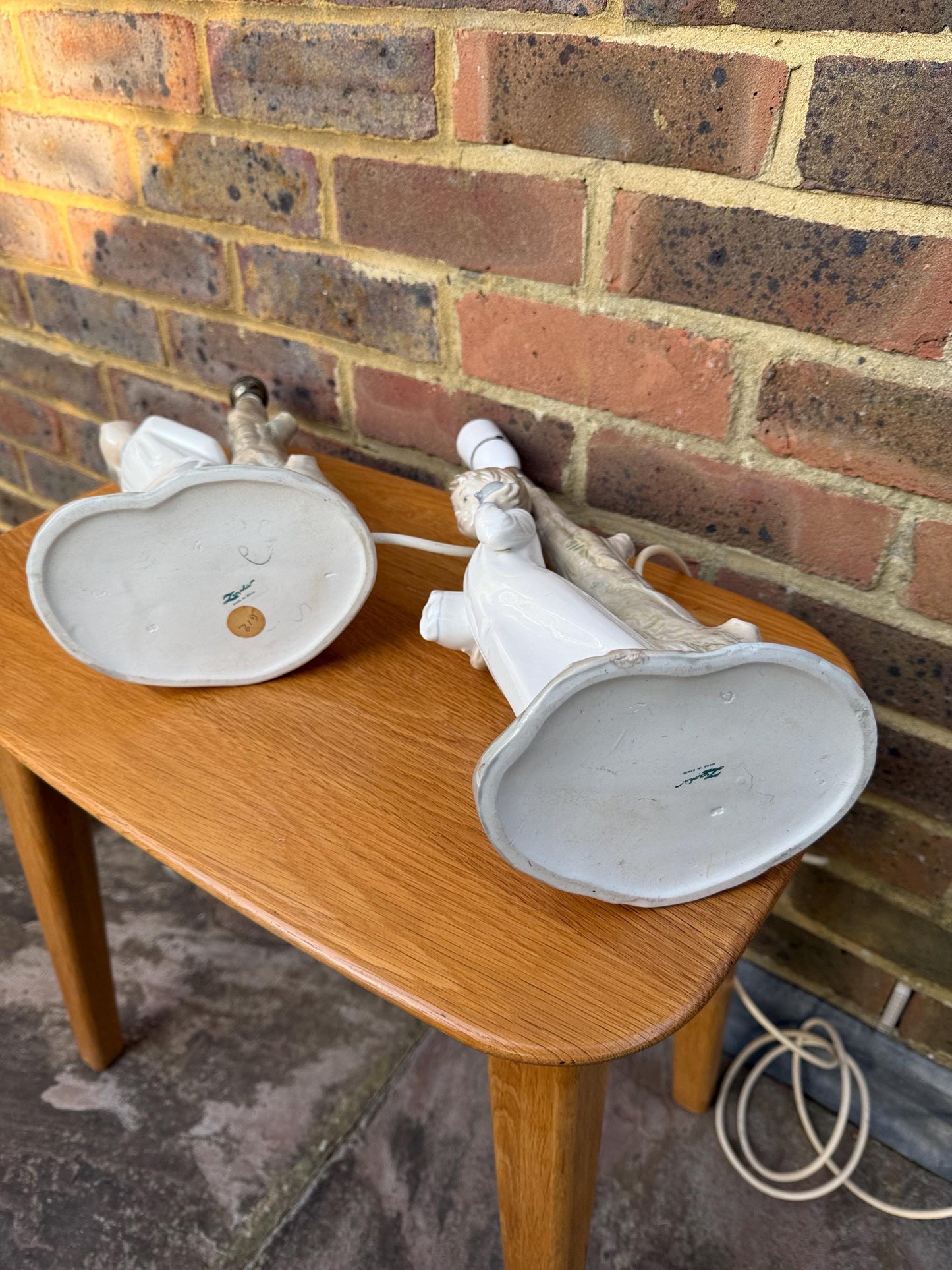 Pair Vintage Retro Lladro Bedtime Character Porcelain Lamps - Going to Bed, Kiss Me Goodnight - PAT tested, Excellent condition