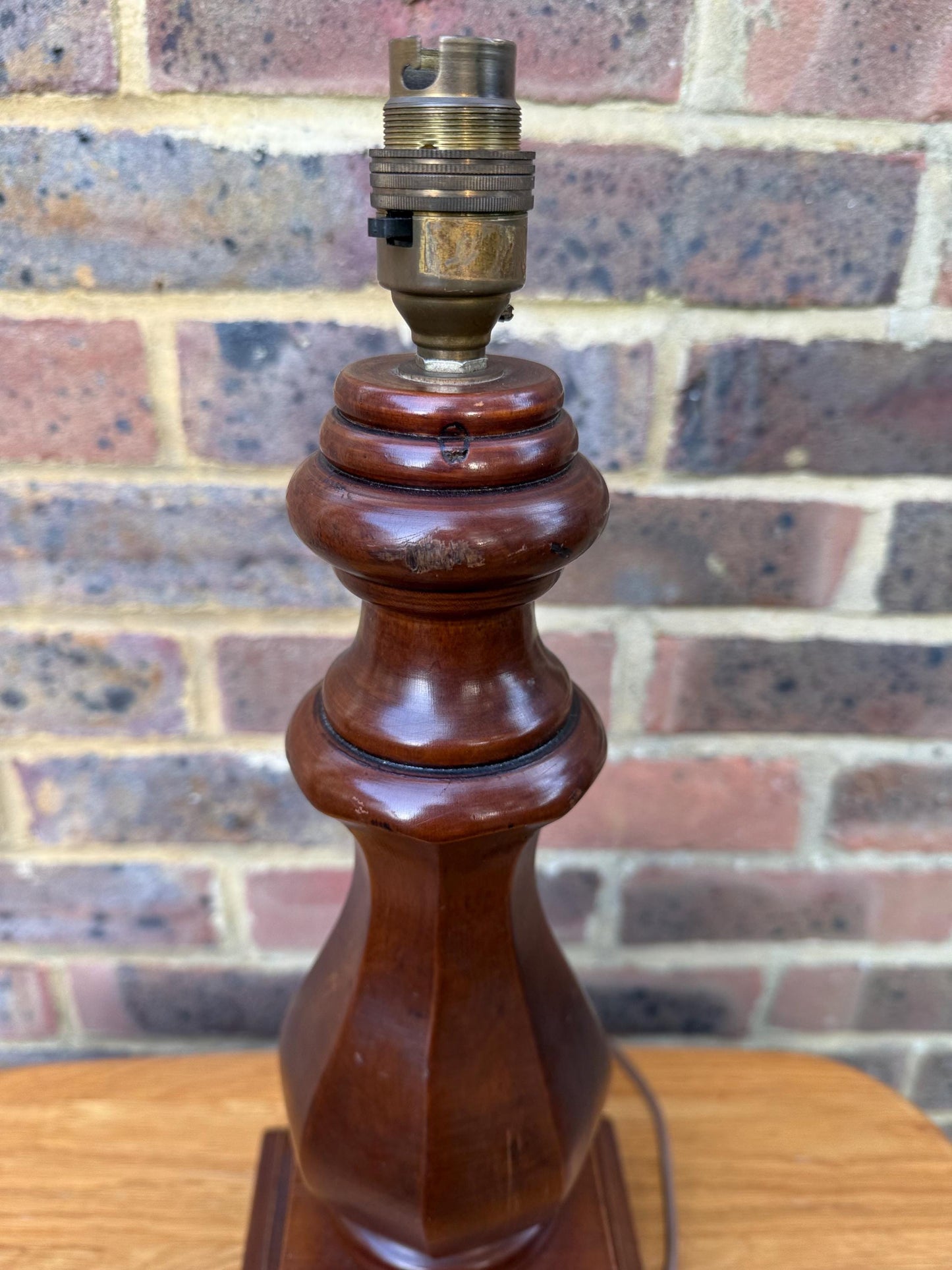 Chunky Wooden Vintage Retro Table Lamp - working, PAT tested 43cm tall