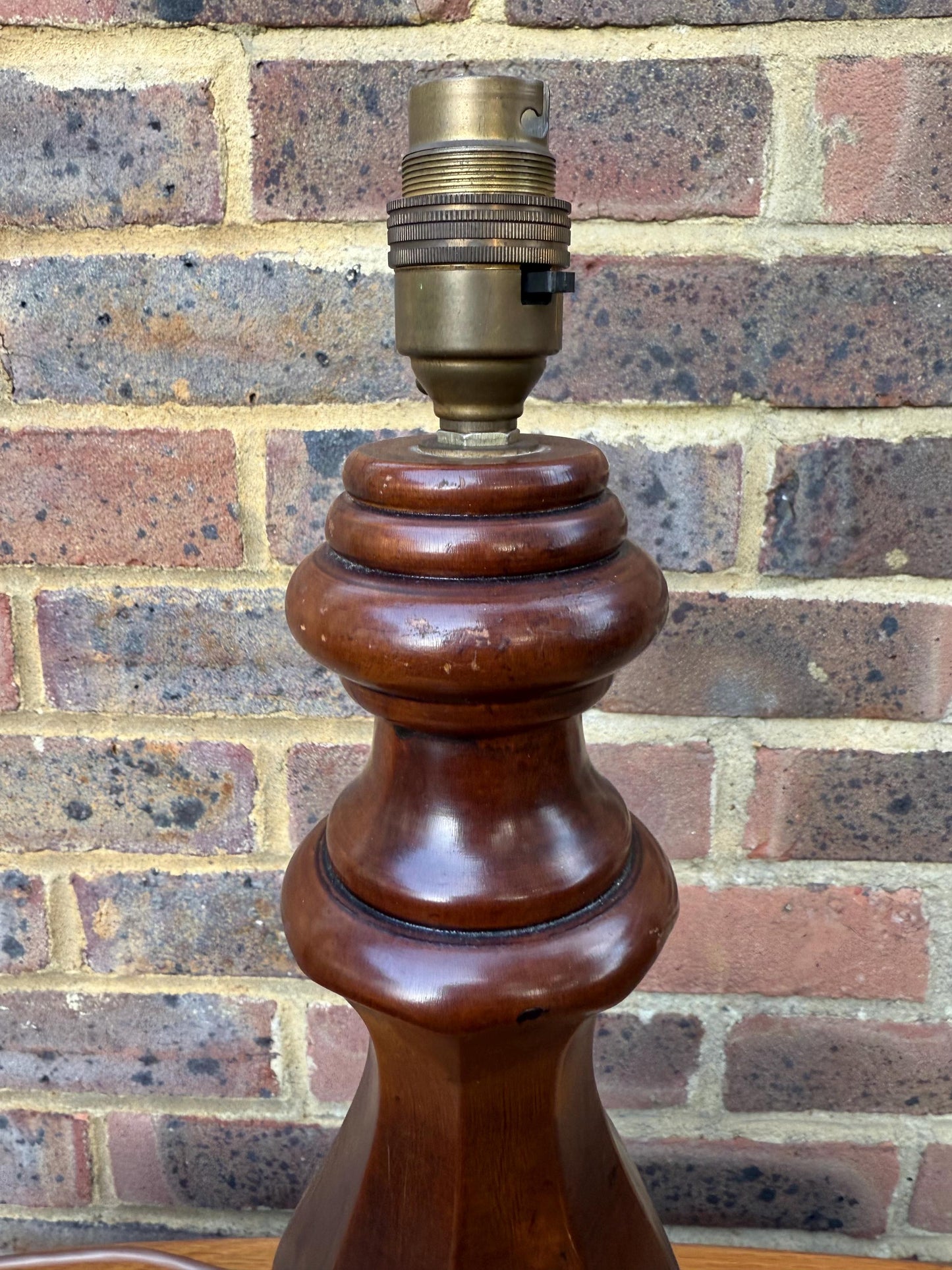 Chunky Wooden Vintage Retro Table Lamp - working, PAT tested 43cm tall