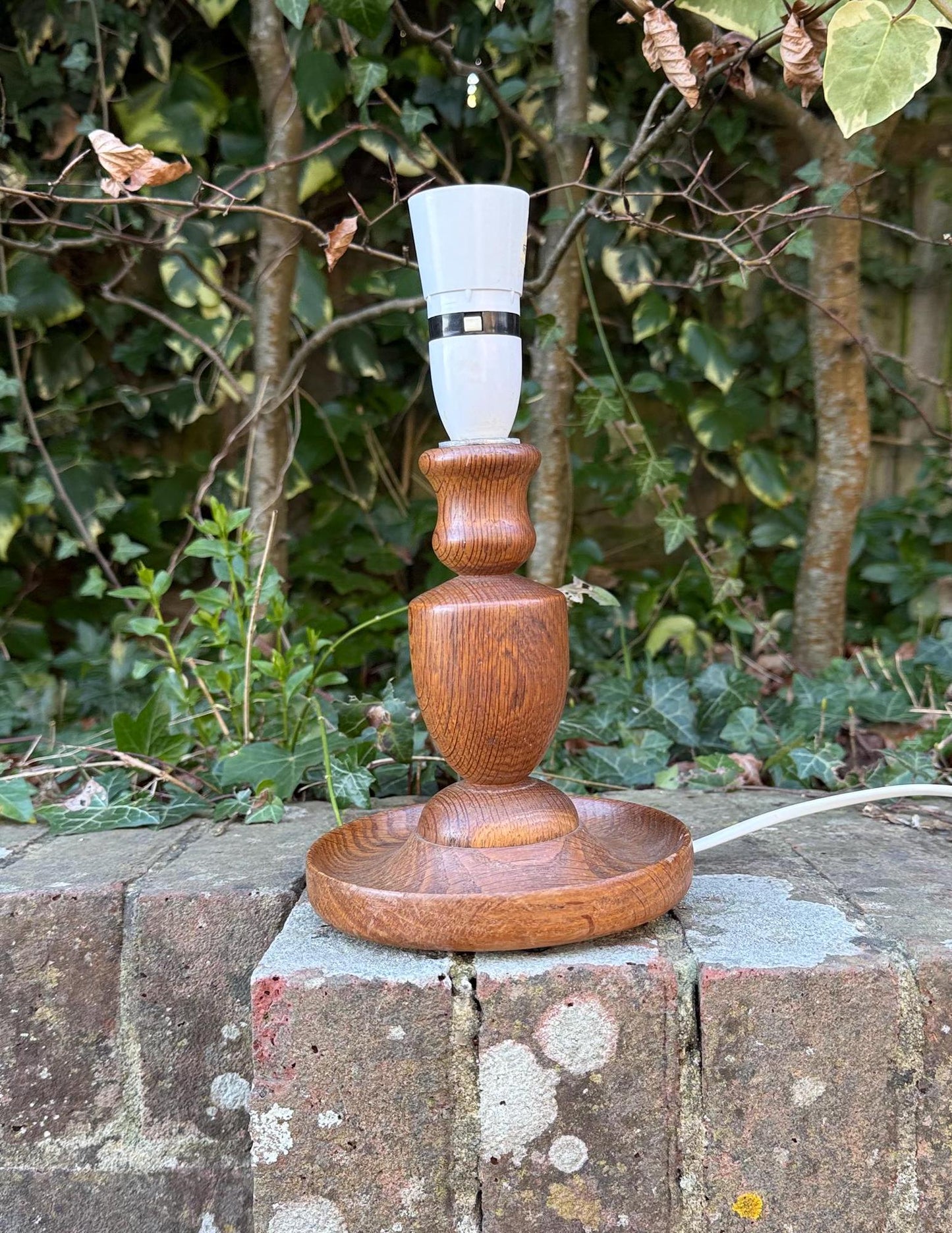 retro vintage wooden oak table lamp. working table lamp