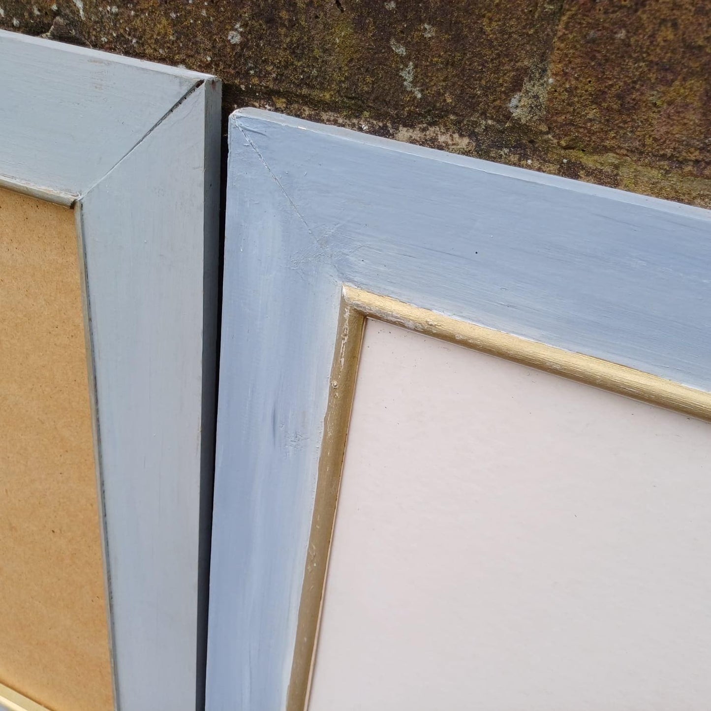 Four Large Painted Grey and Gold Pine Wooden Frames, Ready to Hang (approx 55cm x 65cm)