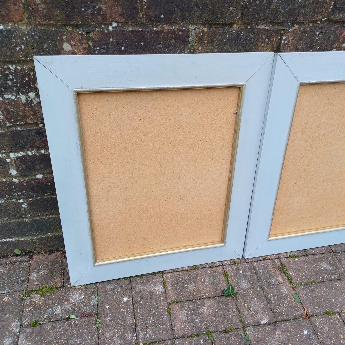 Four Large Painted Grey and Gold Pine Wooden Frames, Ready to Hang (approx 55cm x 65cm)