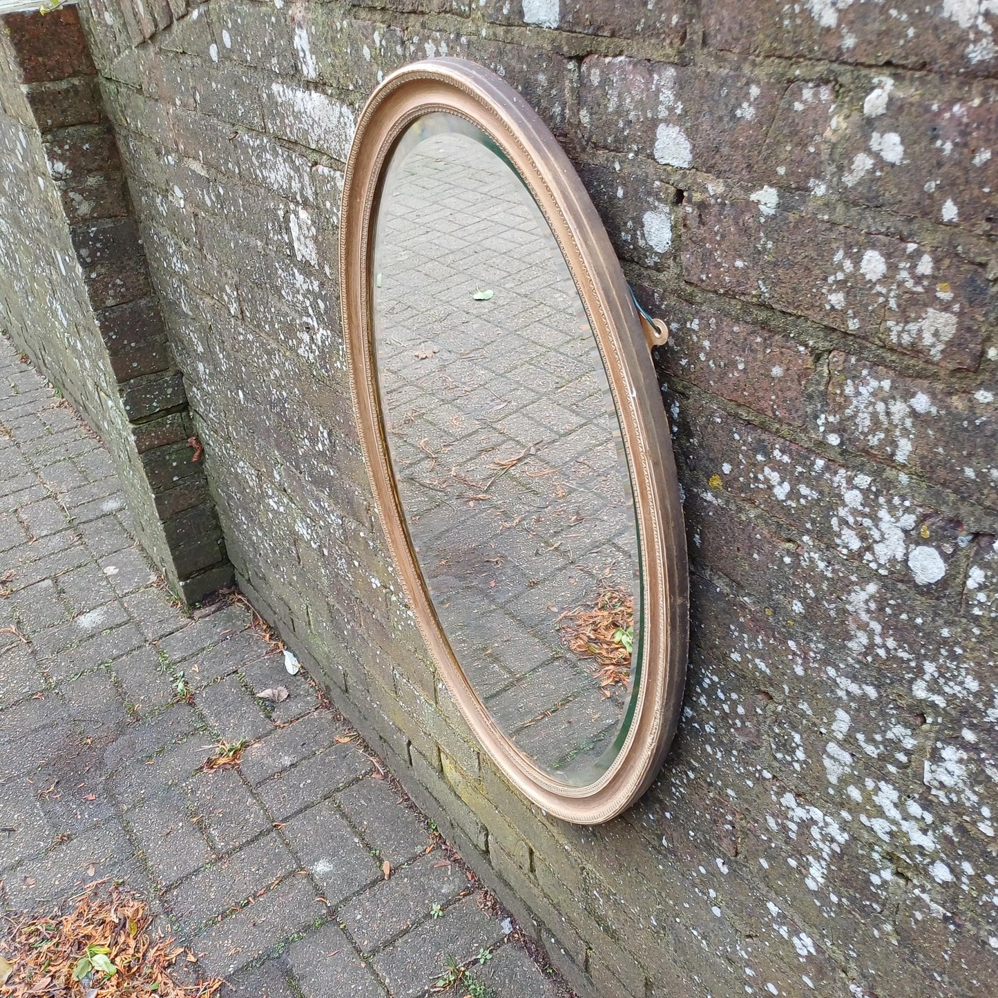Bespoke Superior Vintage Oval Gold Gilt Antique Mirror – Aged, Worn Effect with Original Thick Bevelled Glass