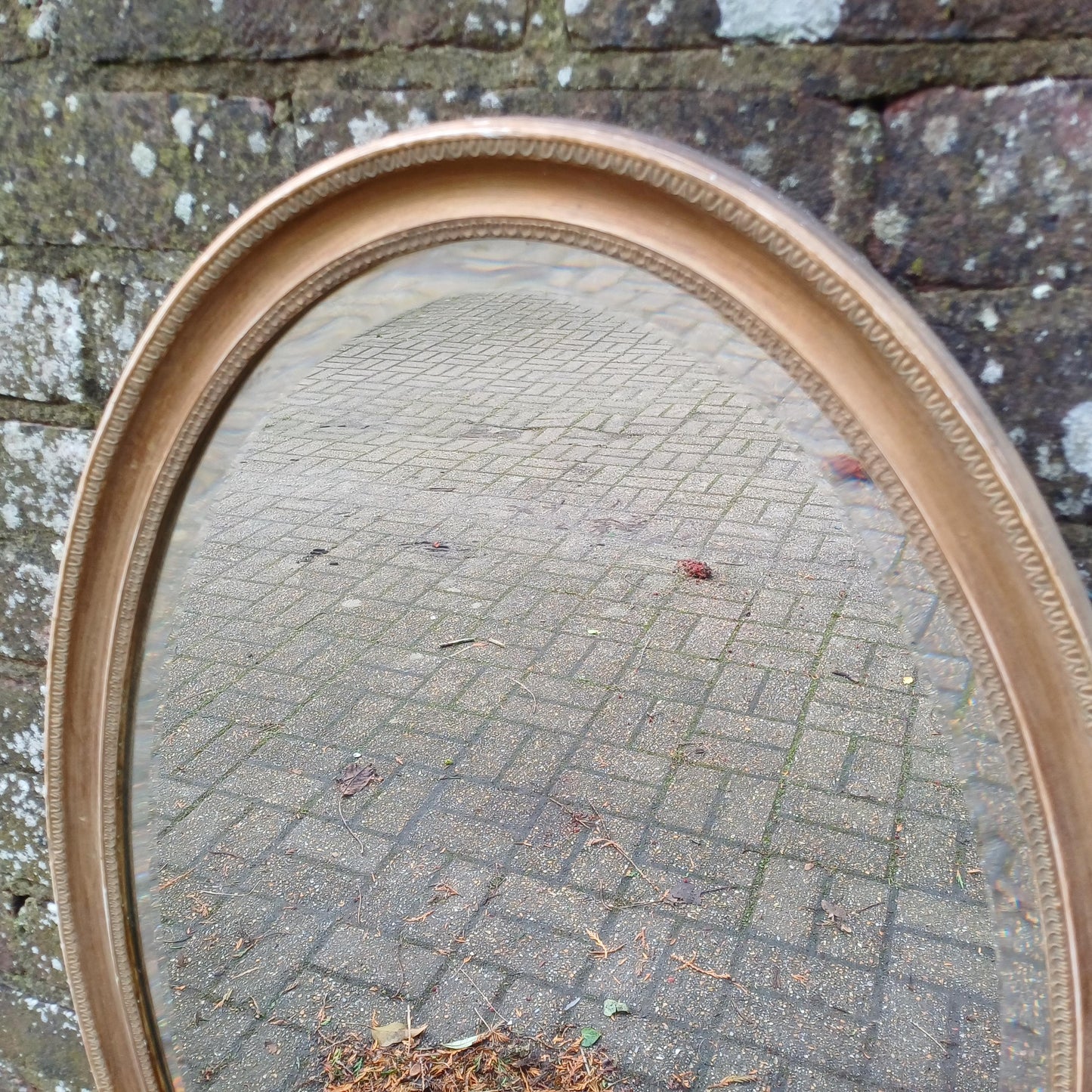 Bespoke Superior Vintage Oval Gold Gilt Antique Mirror – Aged, Worn Effect with Original Thick Bevelled Glass