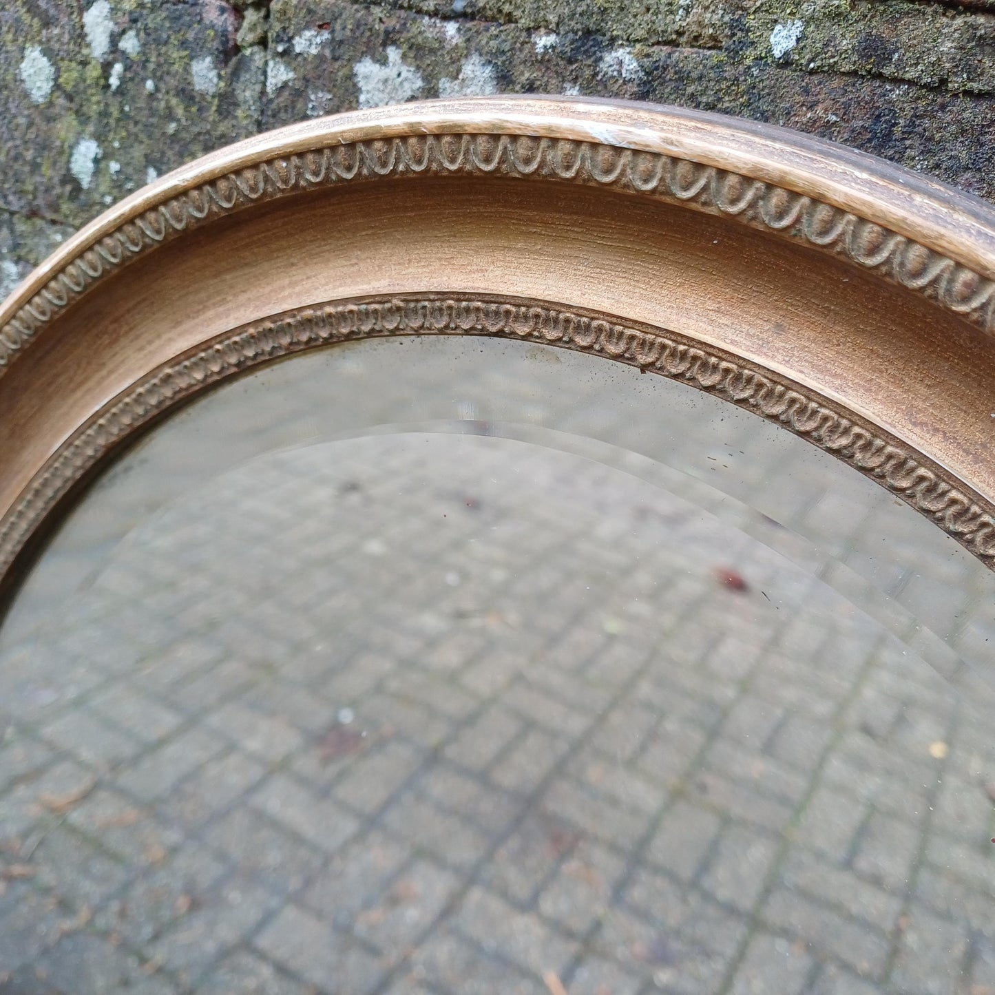 Bespoke Superior Vintage Oval Gold Gilt Antique Mirror – Aged, Worn Effect with Original Thick Bevelled Glass