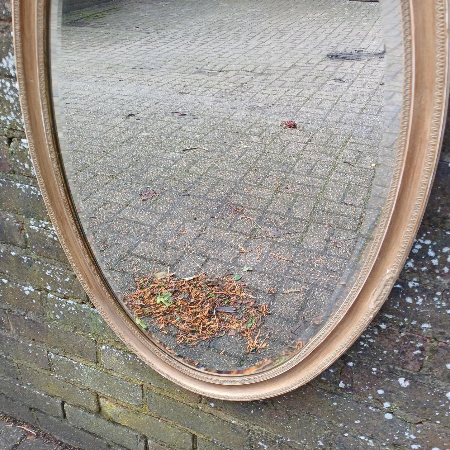 Bespoke Superior Vintage Oval Gold Gilt Antique Mirror – Aged, Worn Effect with Original Thick Bevelled Glass
