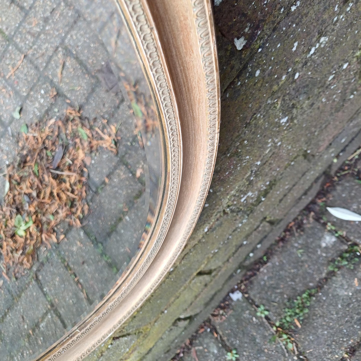 Bespoke Superior Vintage Oval Gold Gilt Antique Mirror – Aged, Worn Effect with Original Thick Bevelled Glass