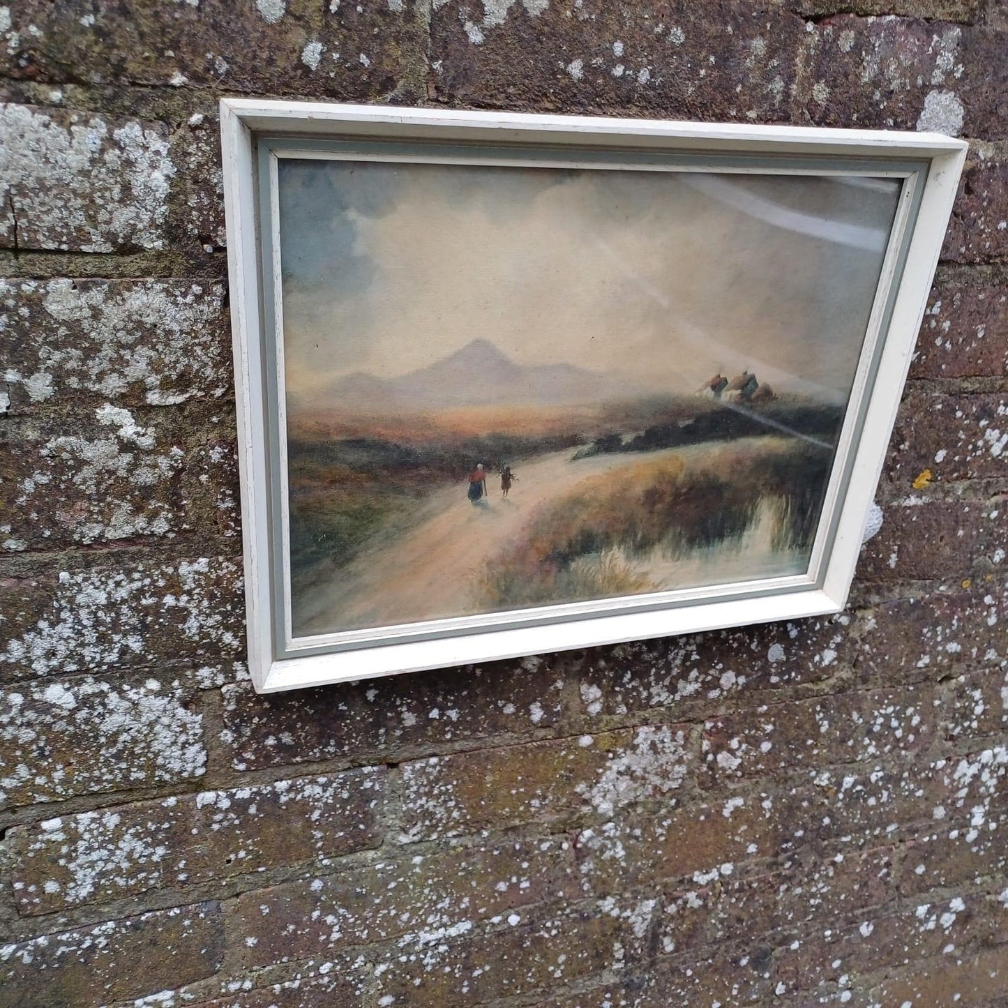 Rare K.M. Boyd vintage watercolour - "A country lane in County N" early 1900s, mountainous landscape painting in wonderful glazed frame
