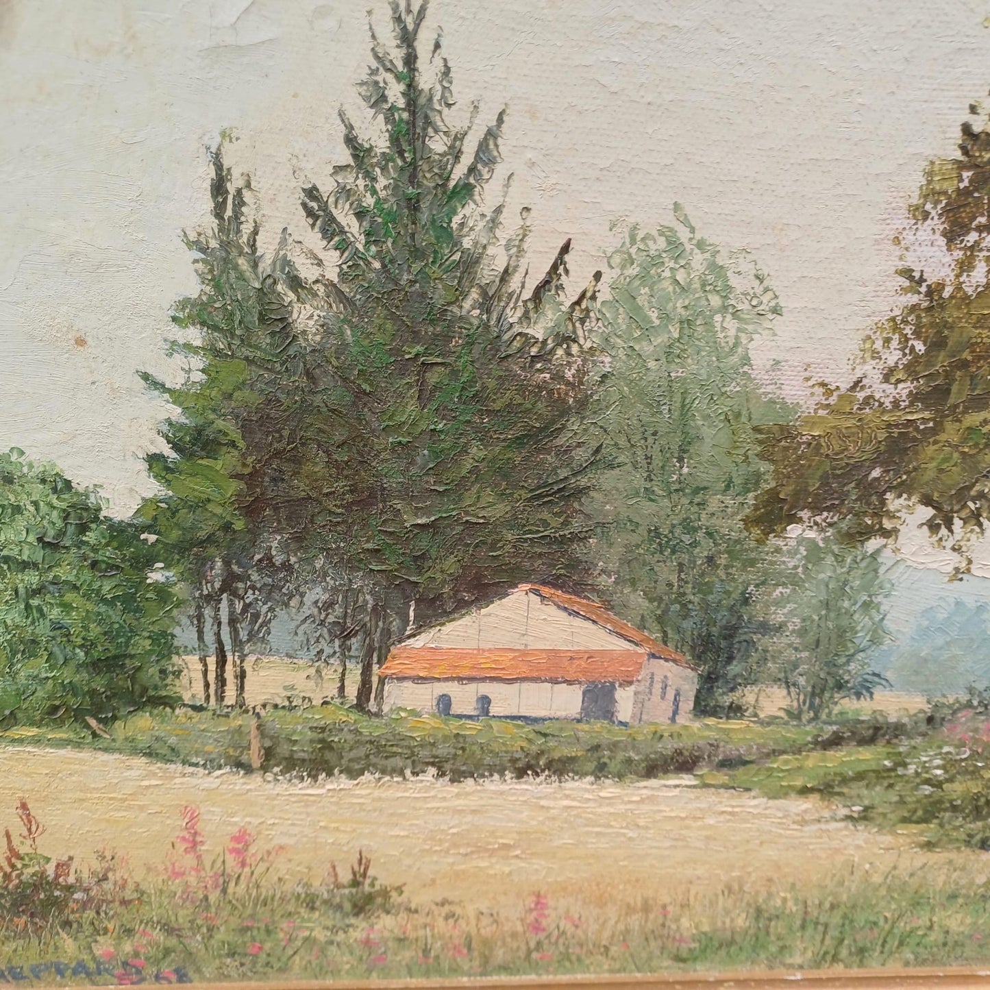 Original Oil Painting of Filleigh Village in Devon - Retro Oil Painting by F Sheppard in lovely retro frame