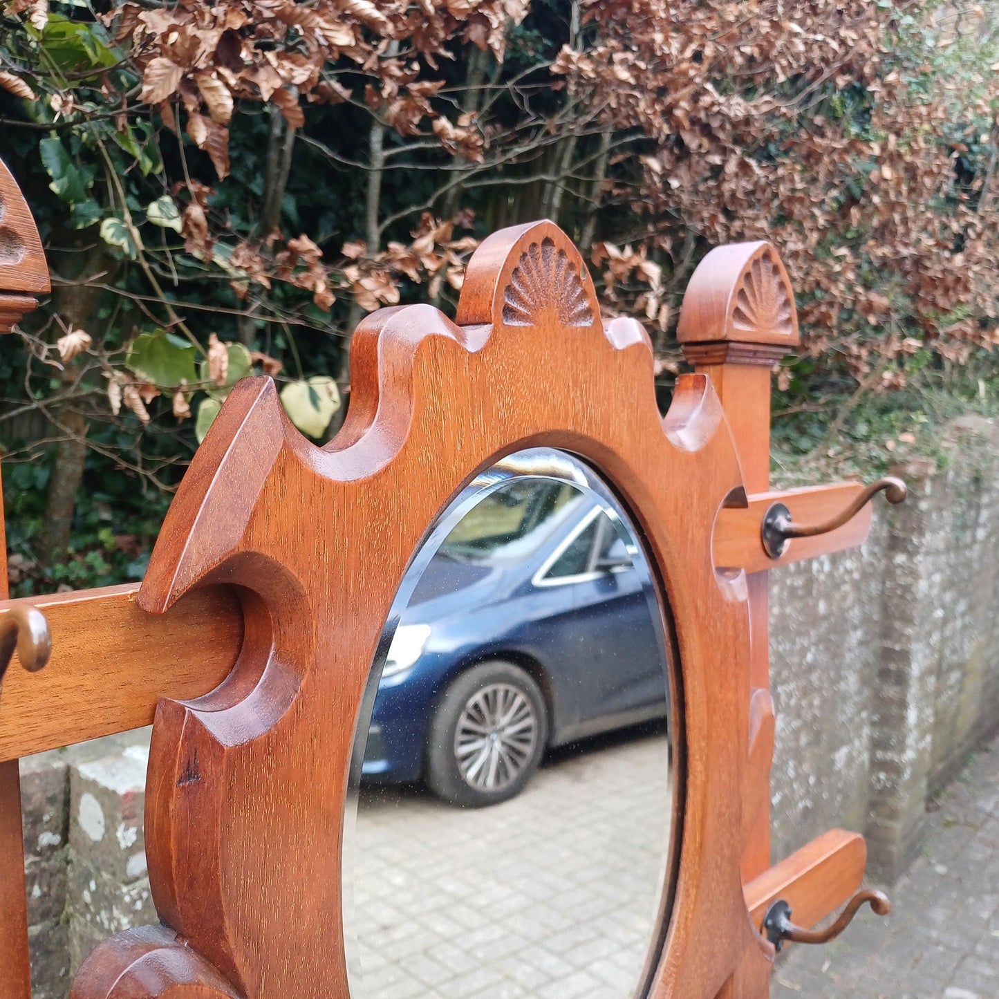 Low Antique Victorian Hall Stand – Mahogany Coat Rack with Mirror and Umbrella Holder-Outstanding Condition FREE HAND Delivery