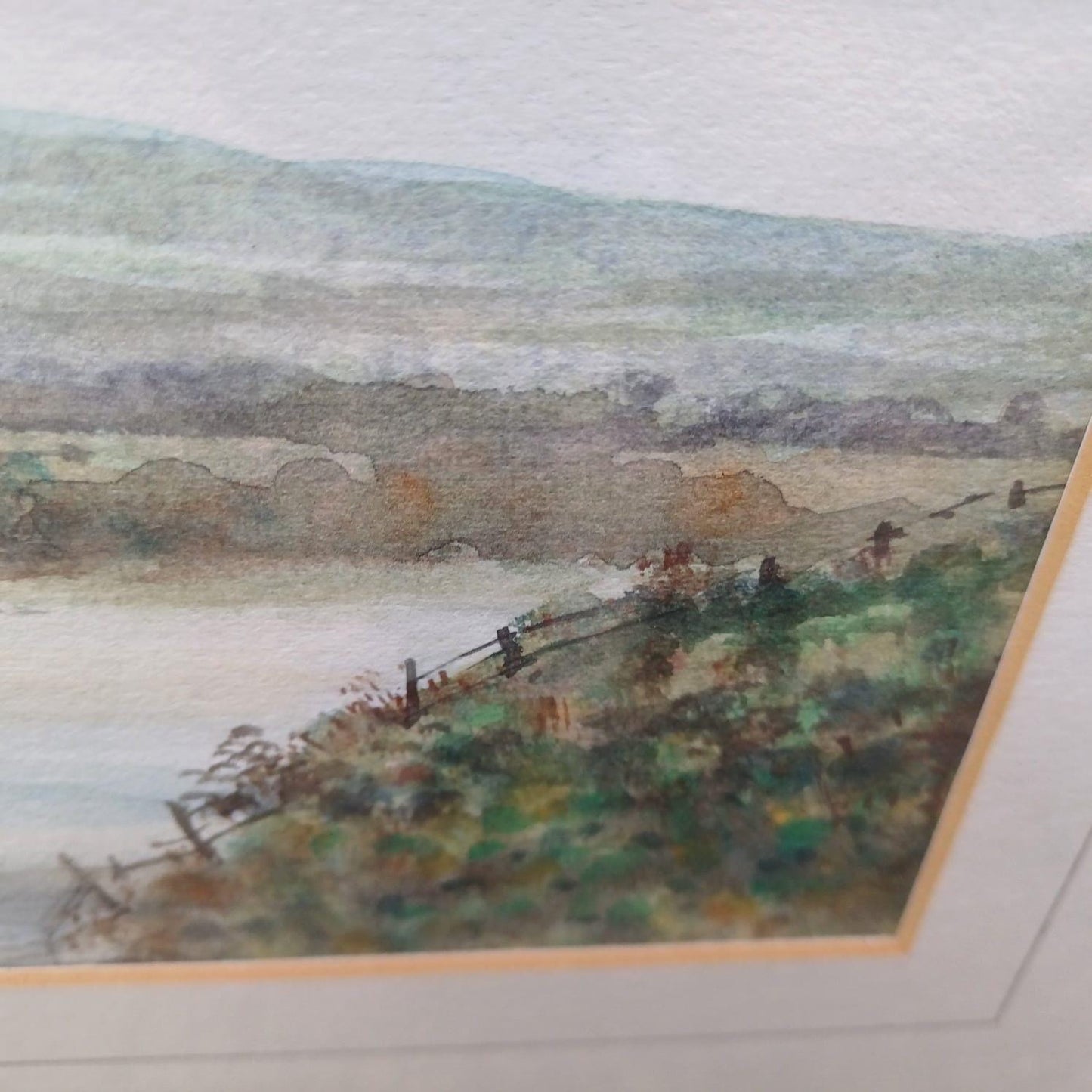 Mid-century watercolour of Piddinghoe and The Ouse, Lewes, Sussex by W Playfoot, glazed vintage frame and mount - excellent condition