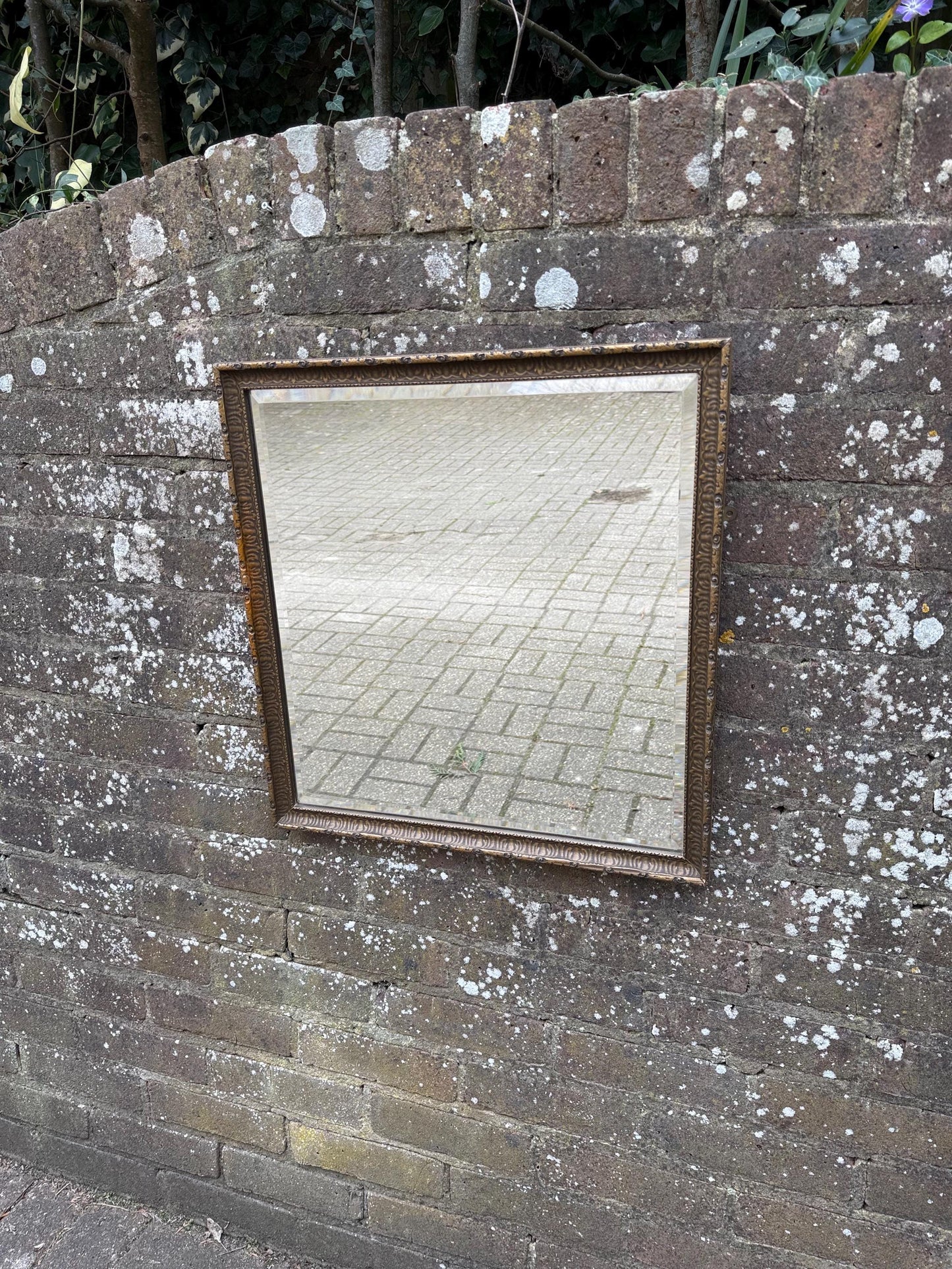1930s Quality Gesso moulded bevelled small medium sized mirror, heavy vintage mirror with bevelled glass 49.5cm x 52cm - different class!
