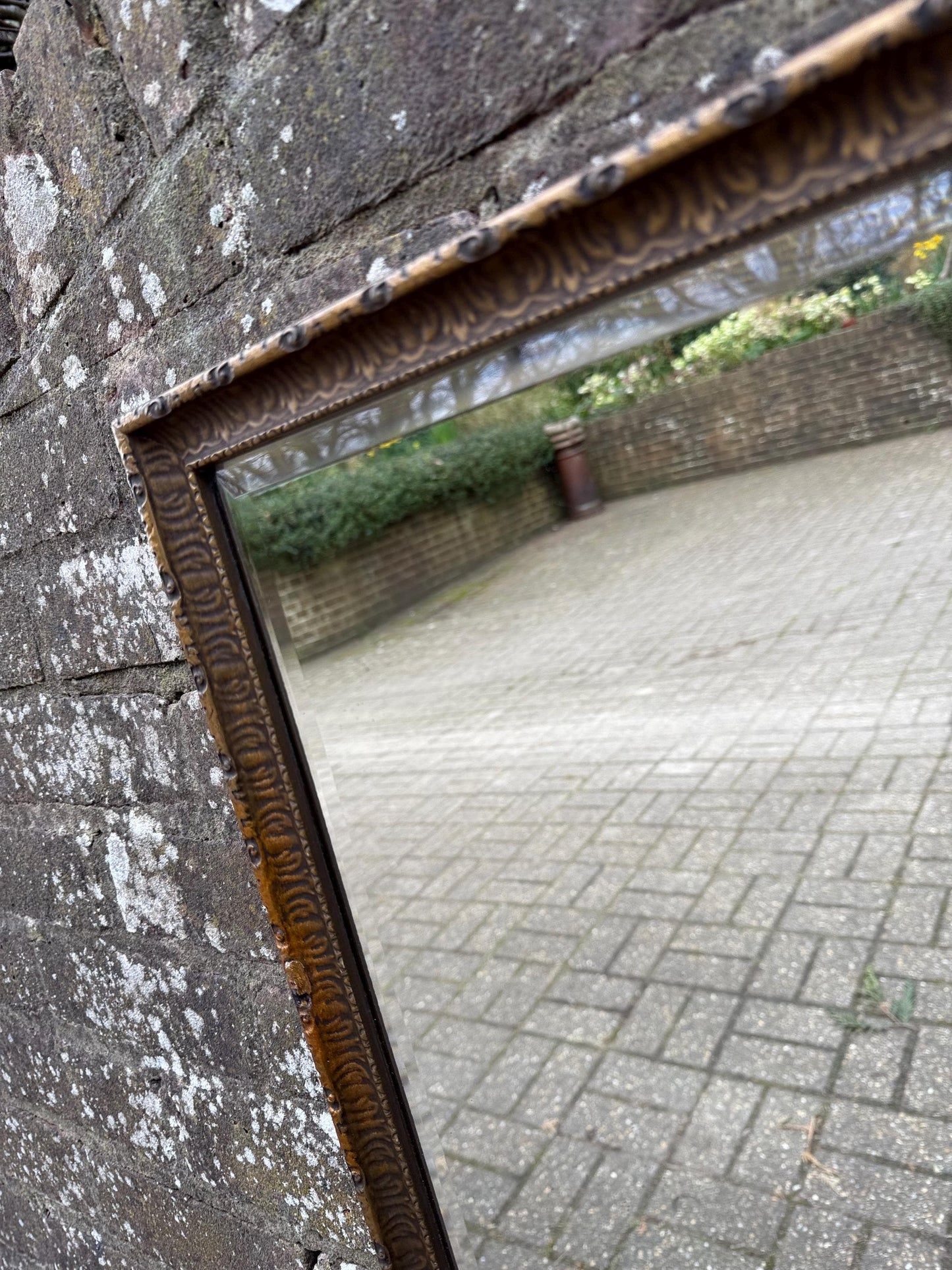 1930s Quality Gesso moulded bevelled small medium sized mirror, heavy vintage mirror with bevelled glass 49.5cm x 52cm - different class!