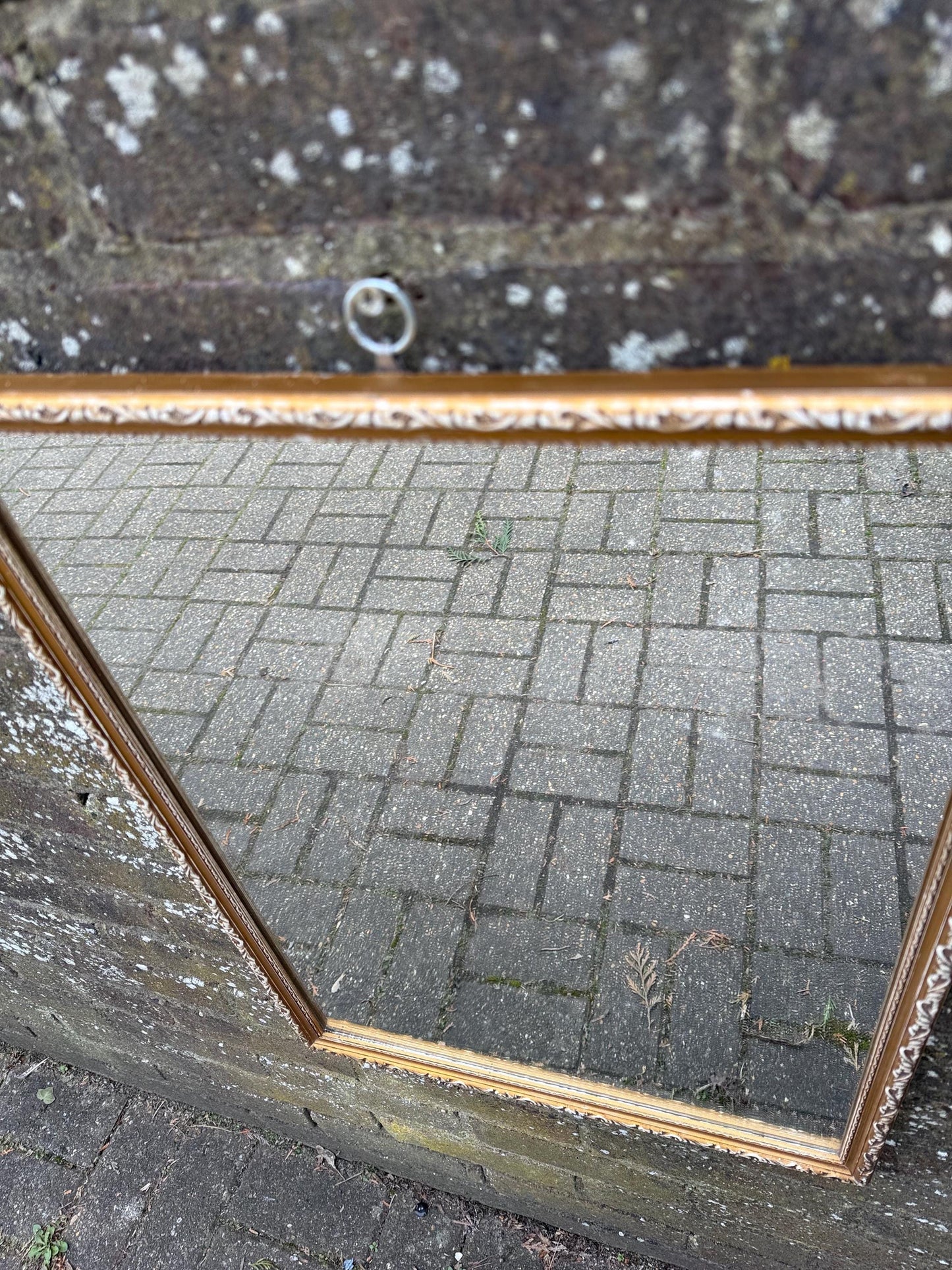 Hand finished Vintage 70s Retro Gilt Gold Wall Mirror with exposed white detail – vertical, portrait style