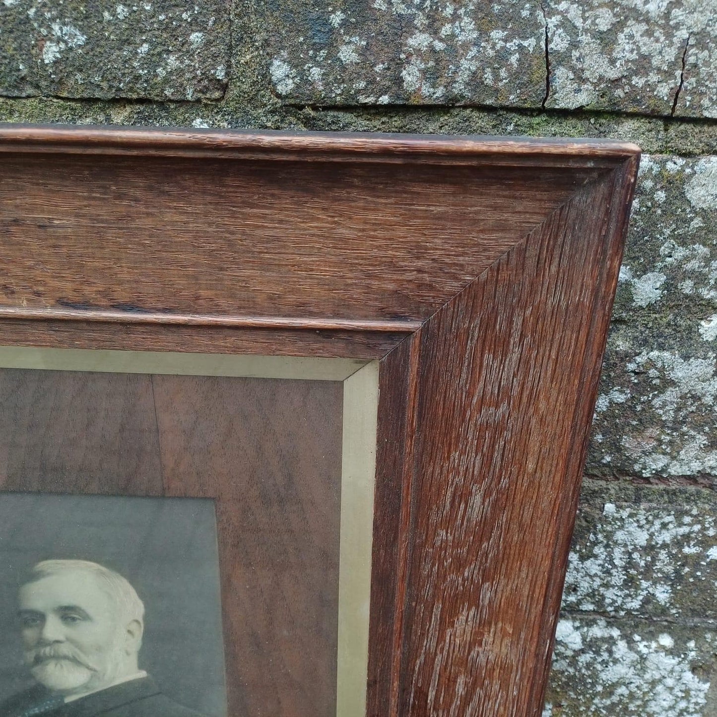 Framed vintage Edwardian photo in stunning wooden antique glazed frame – 1909 antique oak frame, photo by William Skewes, Wigan photographer
