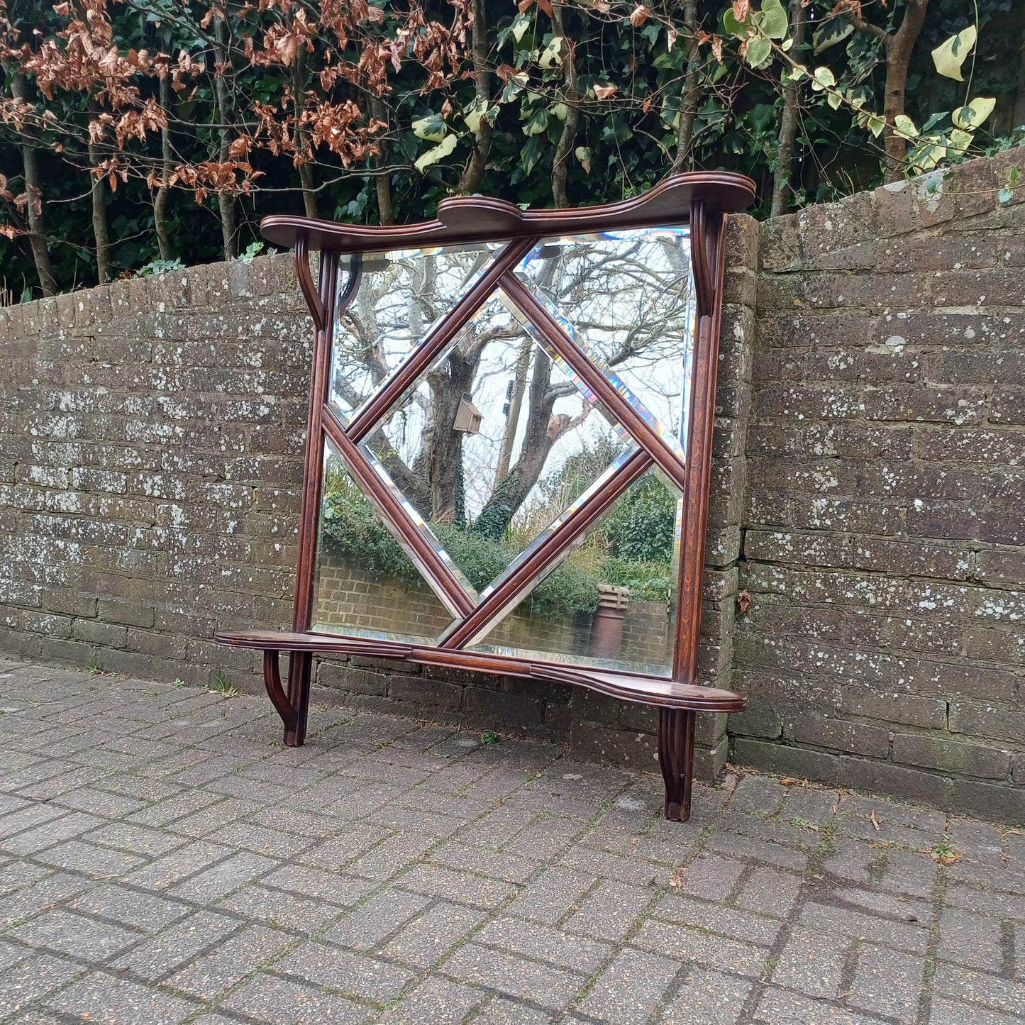Rare Late Victorian Bevelled Wall Mirror Oak Frame 5Panel Glass Industrial Gothic Style Overmantel or Hanging Display FREE HAND Delivery