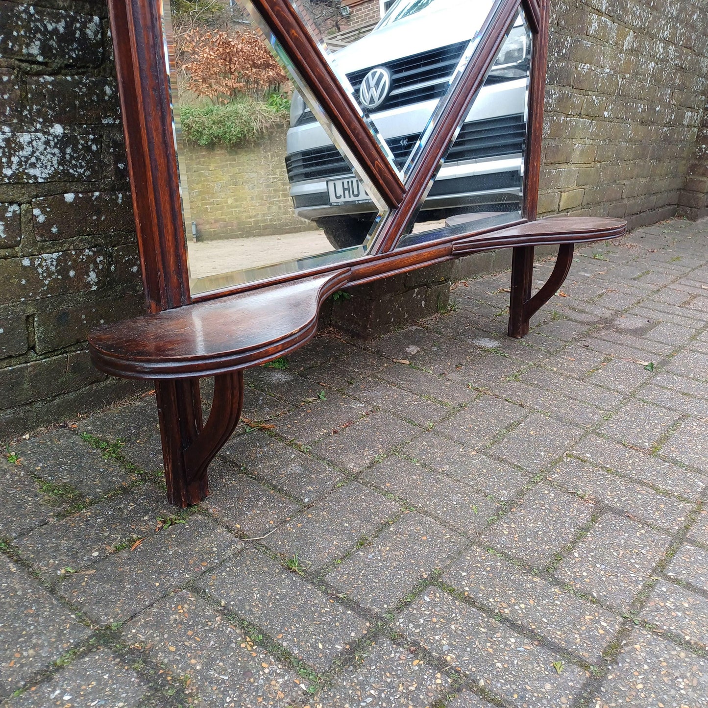 Rare Late Victorian Bevelled Wall Mirror Oak Frame 5Panel Glass Industrial Gothic Style Overmantel or Hanging Display FREE HAND Delivery