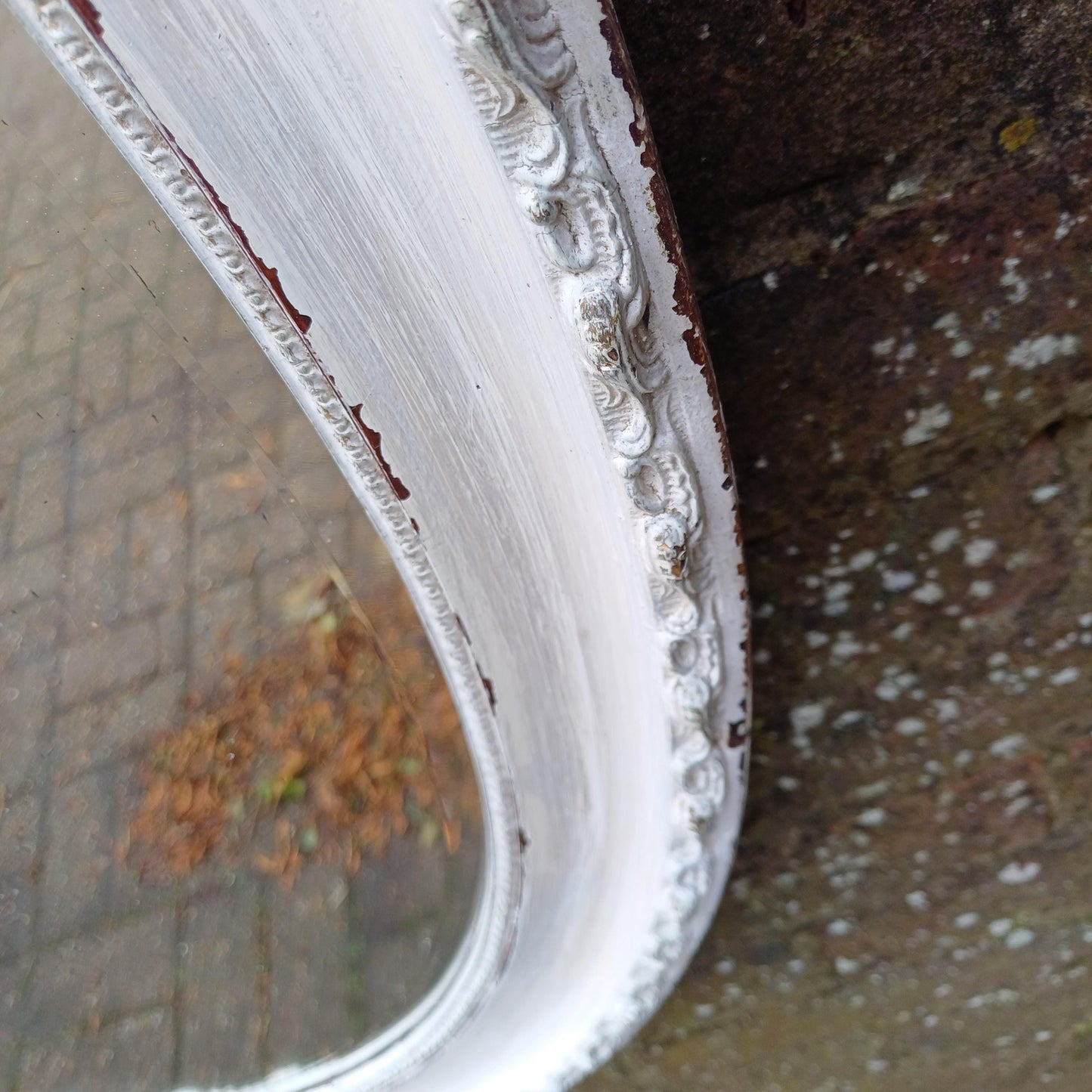 Large Age Worn Characterful Bespoke Vintage Painted Oval Mirror Very Shabby Chic