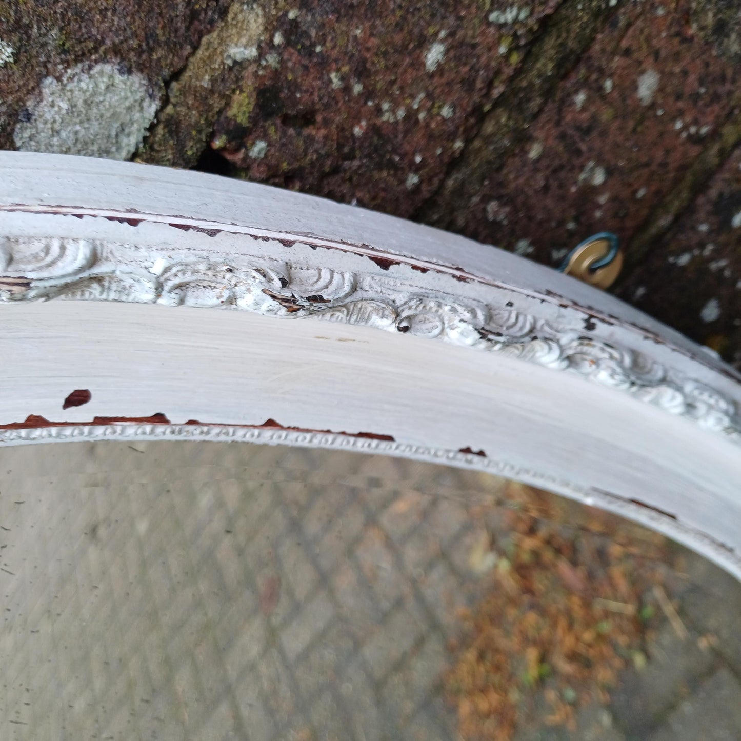 Large Age Worn Characterful Bespoke Vintage Painted Oval Mirror Very Shabby Chic