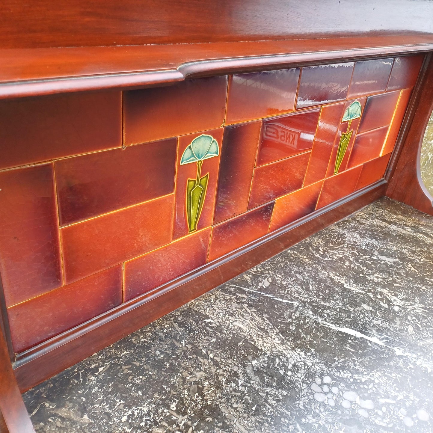 Magnificent Early 20th Century Washstand Marble Top Art Nouveau Tiles Drawers FREE HAND Delivery Bathroom Sink Vanity Unit