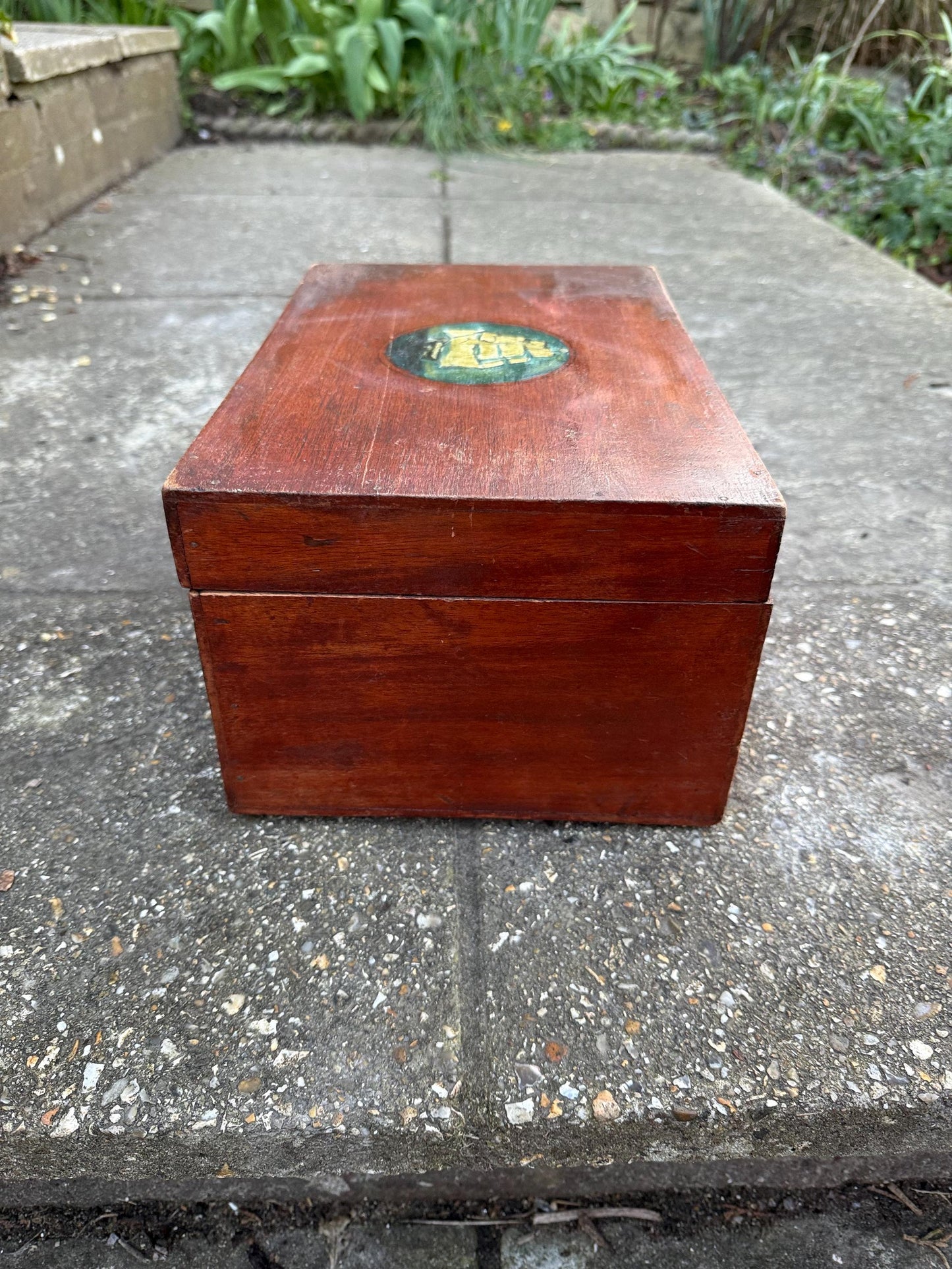 Small 1900s treasure chest, antique wooden box, nautical treasure box, vintage jewellery box, artist box - small 30cm x 20cm x 15cm