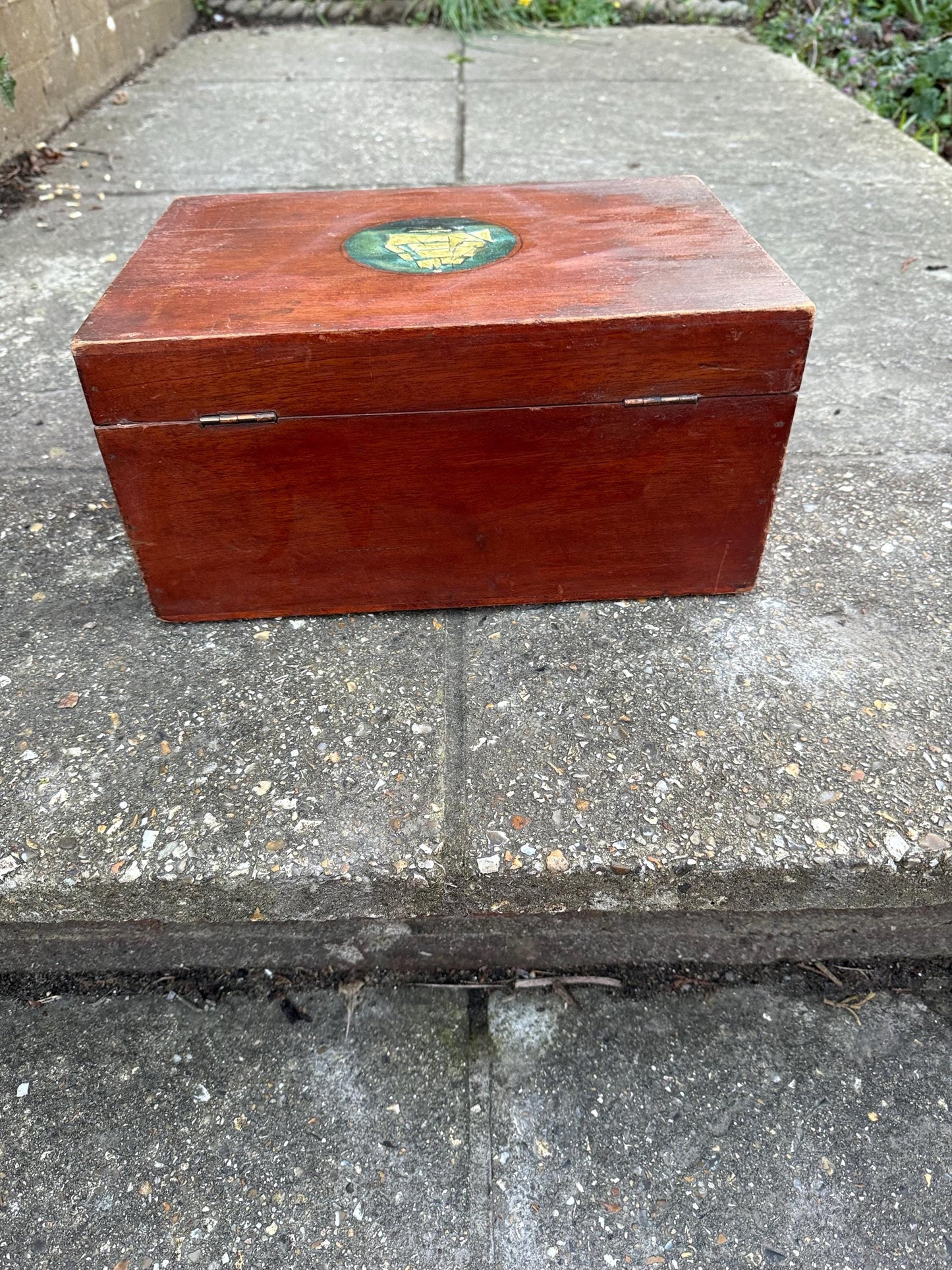 Small 1900s treasure chest, antique wooden box, nautical treasure box, vintage jewellery box, artist box - small 30cm x 20cm x 15cm