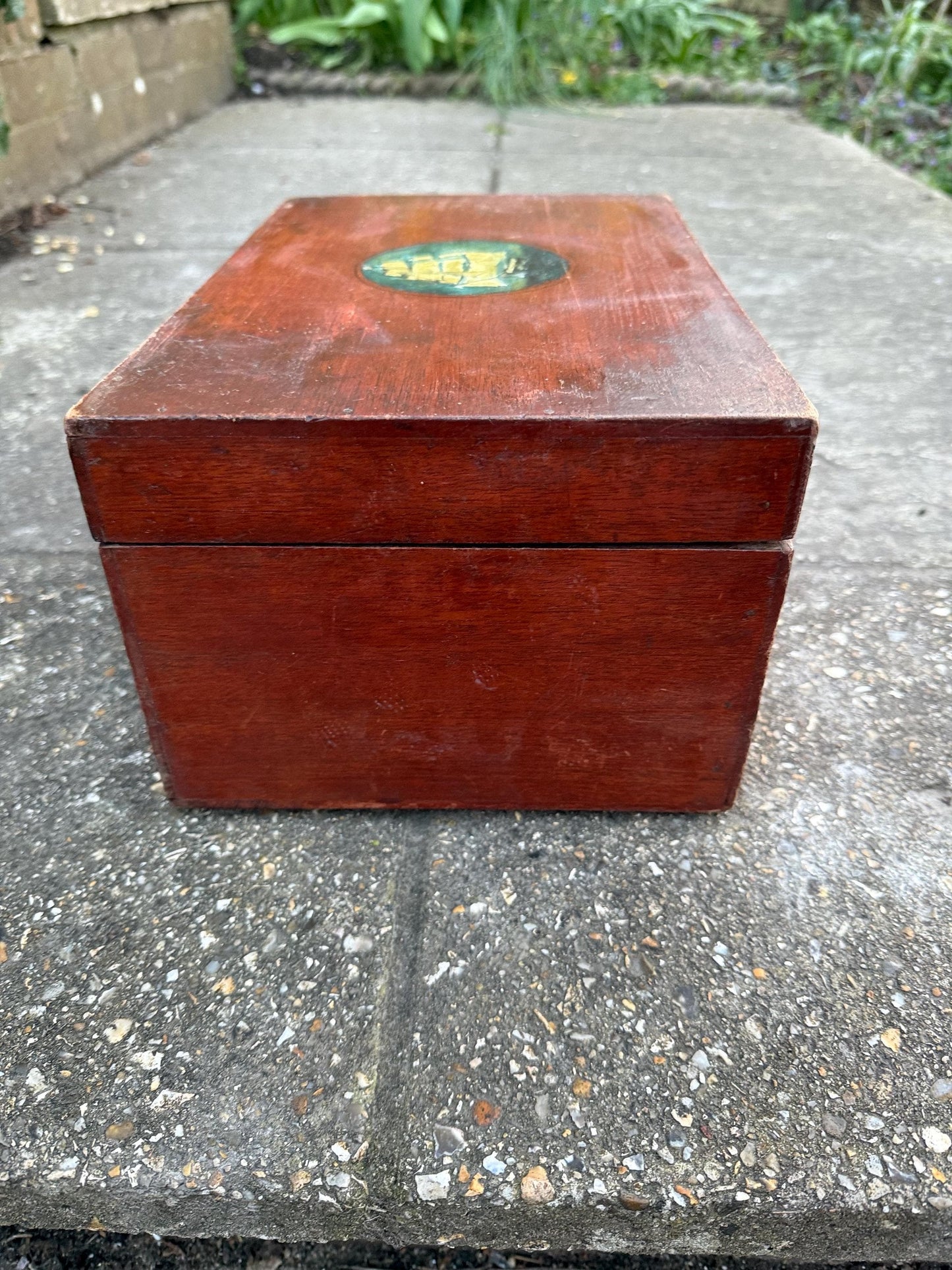 Small 1900s treasure chest, antique wooden box, nautical treasure box, vintage jewellery box, artist box - small 30cm x 20cm x 15cm