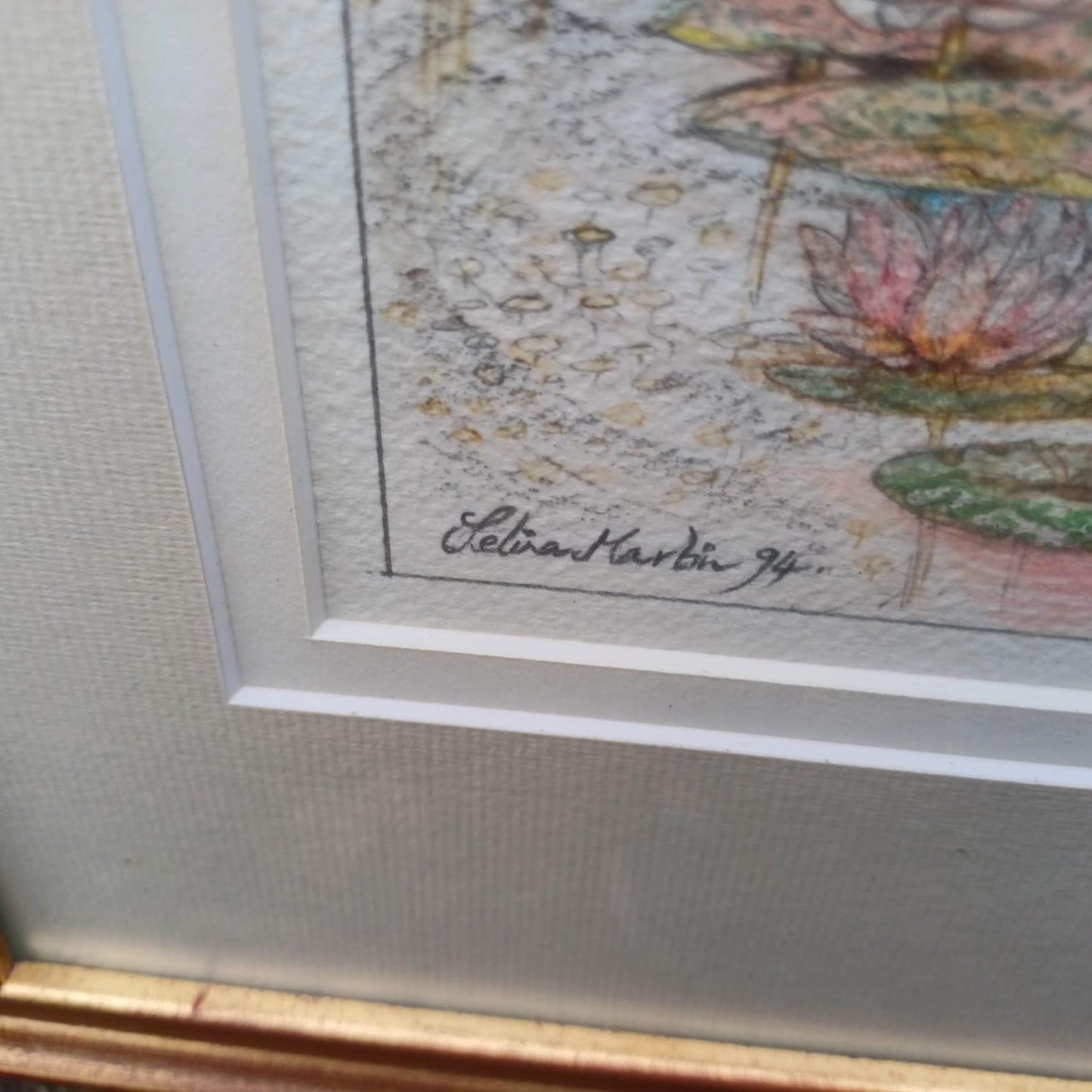 Vintage pencil drawing of Ducks in a Pond, Mallards and one other on a Pond. Countryside pencil sketch. Framed vintage sketch